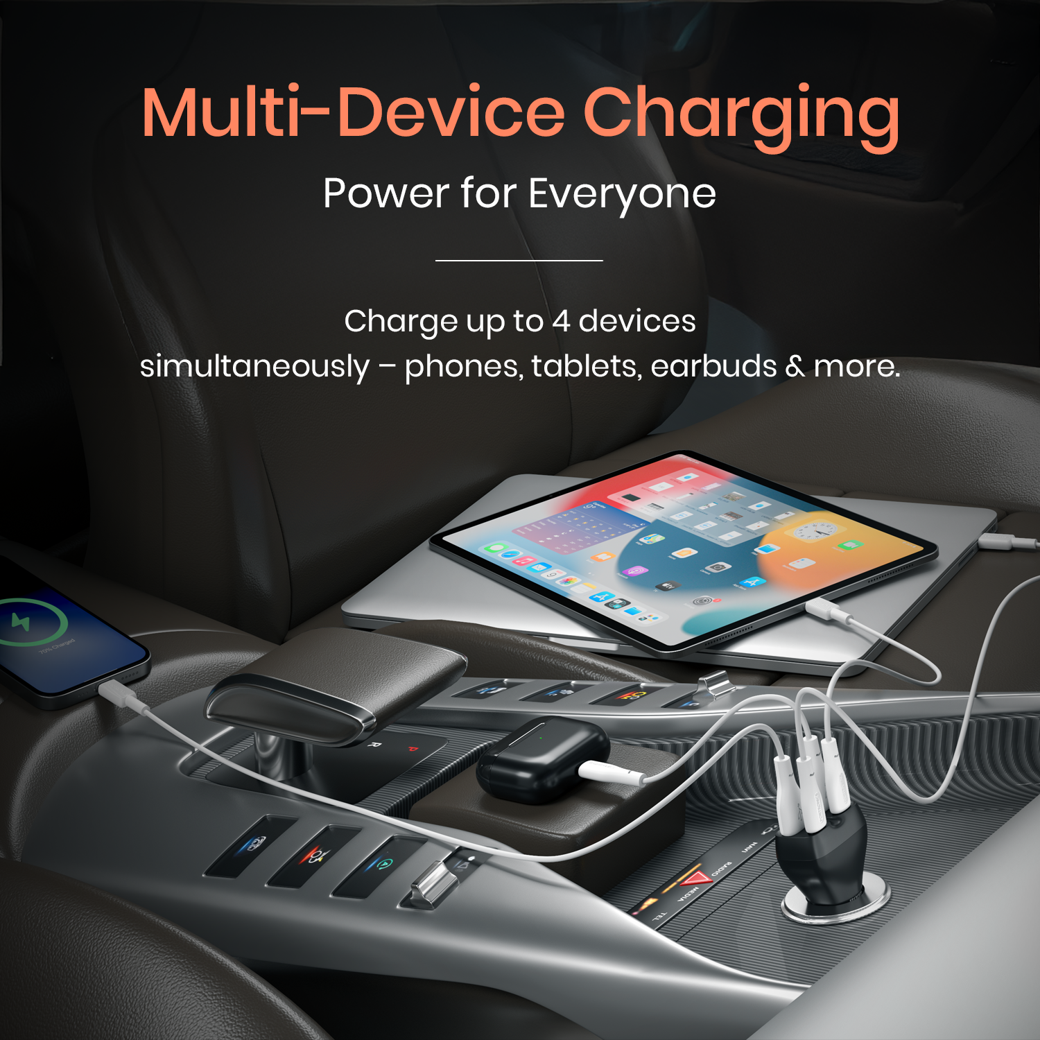 Portronics Car Power Quard | 4 Ports Car Fast Charger Adapter | Fast Charging for iPhone, iPad, Samsung | Car Accessories Online