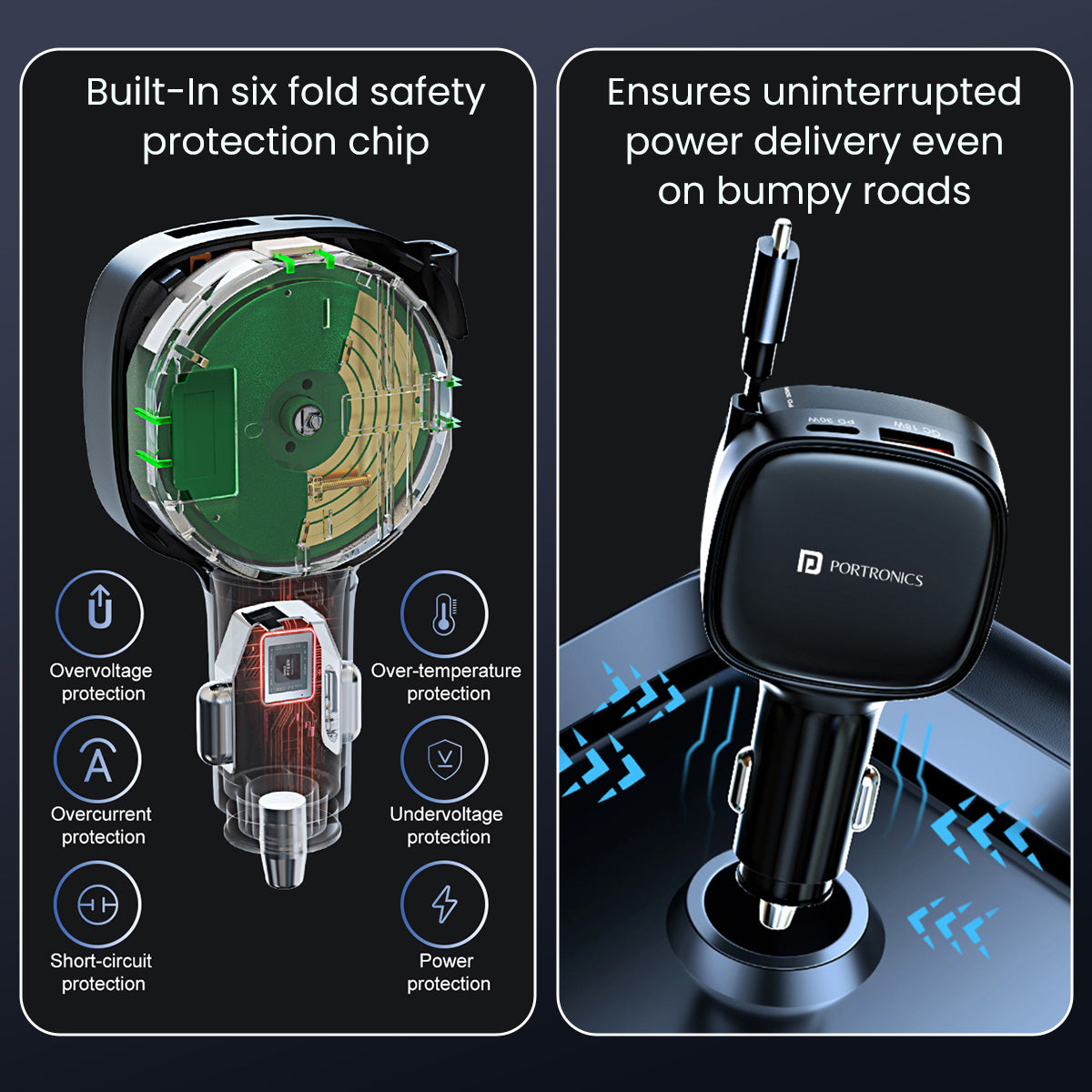 Portronics Car Power Retracto car charger| best car accessories| car charger online
