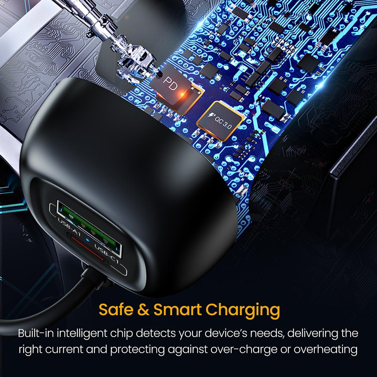 Portronics Car Power Trail over-current, over-voltage, and short circuits, ensuring safe charging for every device.
