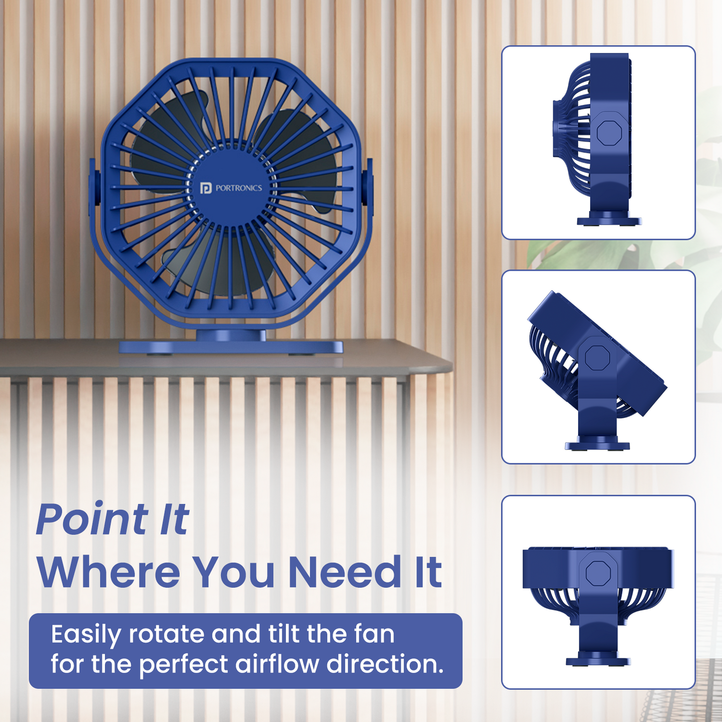 Portronics Chill On Mini Portable Fan | USB-powered fan with Type-C input | mini rechargeable fan with 360° rotation | ideal hand fan for cooling at home, in the kitchen, or on the go