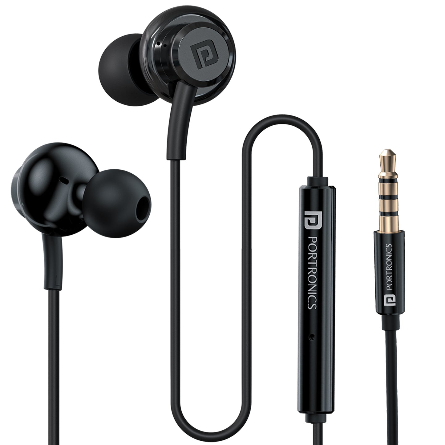 Portronics Conch Gamma wired headset with in-line mic and magnetic latch, ideal for smartphone, tablet, and laptop use with crystal-clear sound