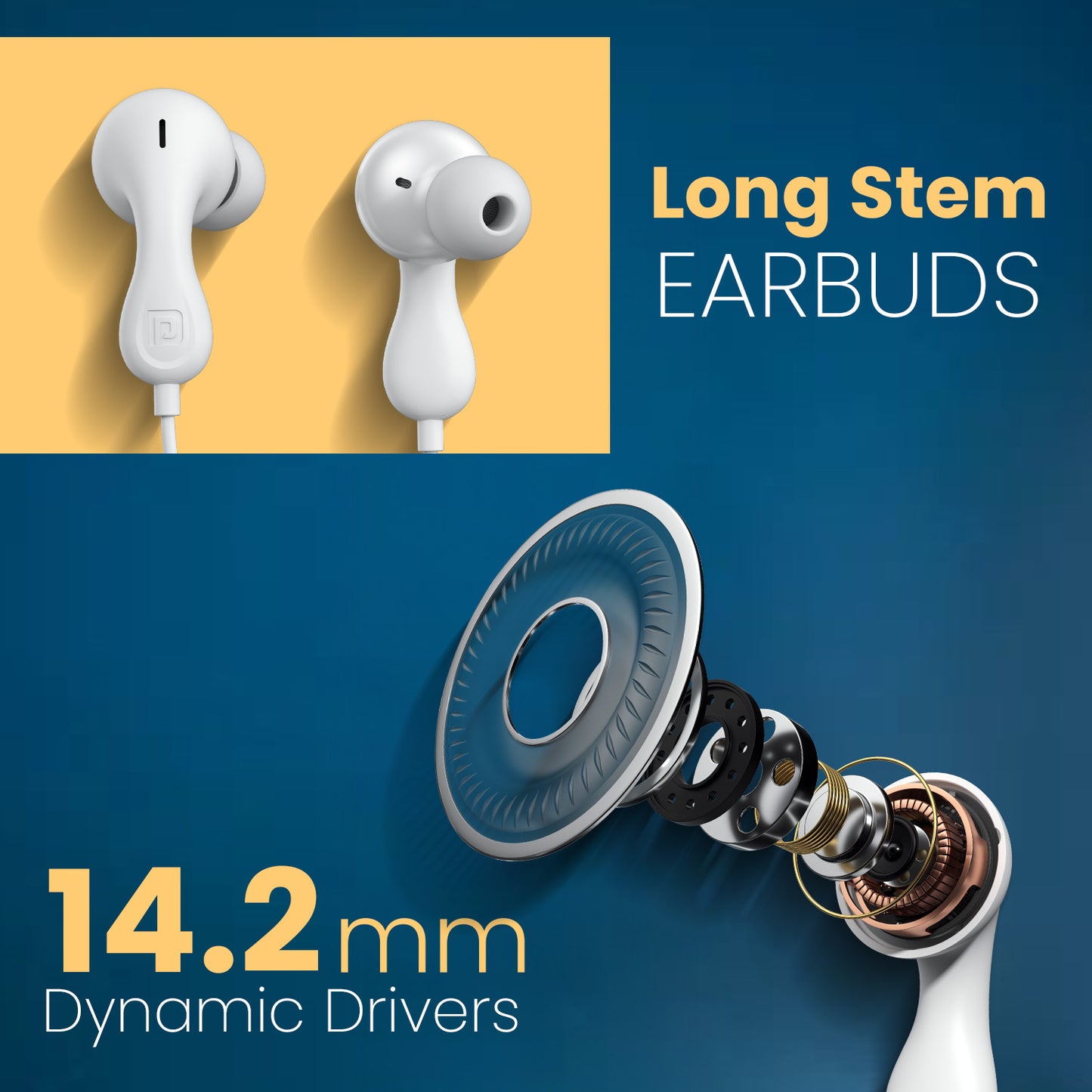 Portronics Conch Kappa wired earphones with mic under 500, featuring 14.2mm drivers| in-ear wired earphones with mic| 