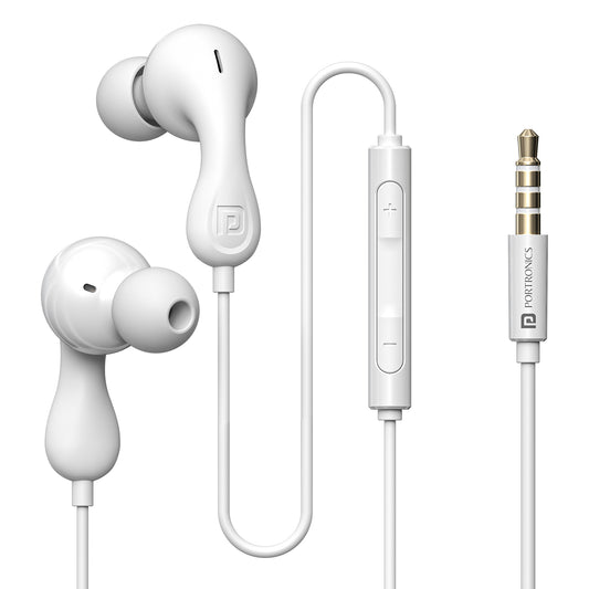Portronics Conch Kappa wired earphones with mic under 500, featuring 14.2mm drivers, tangle-free cable, and ergonomic in-ear design