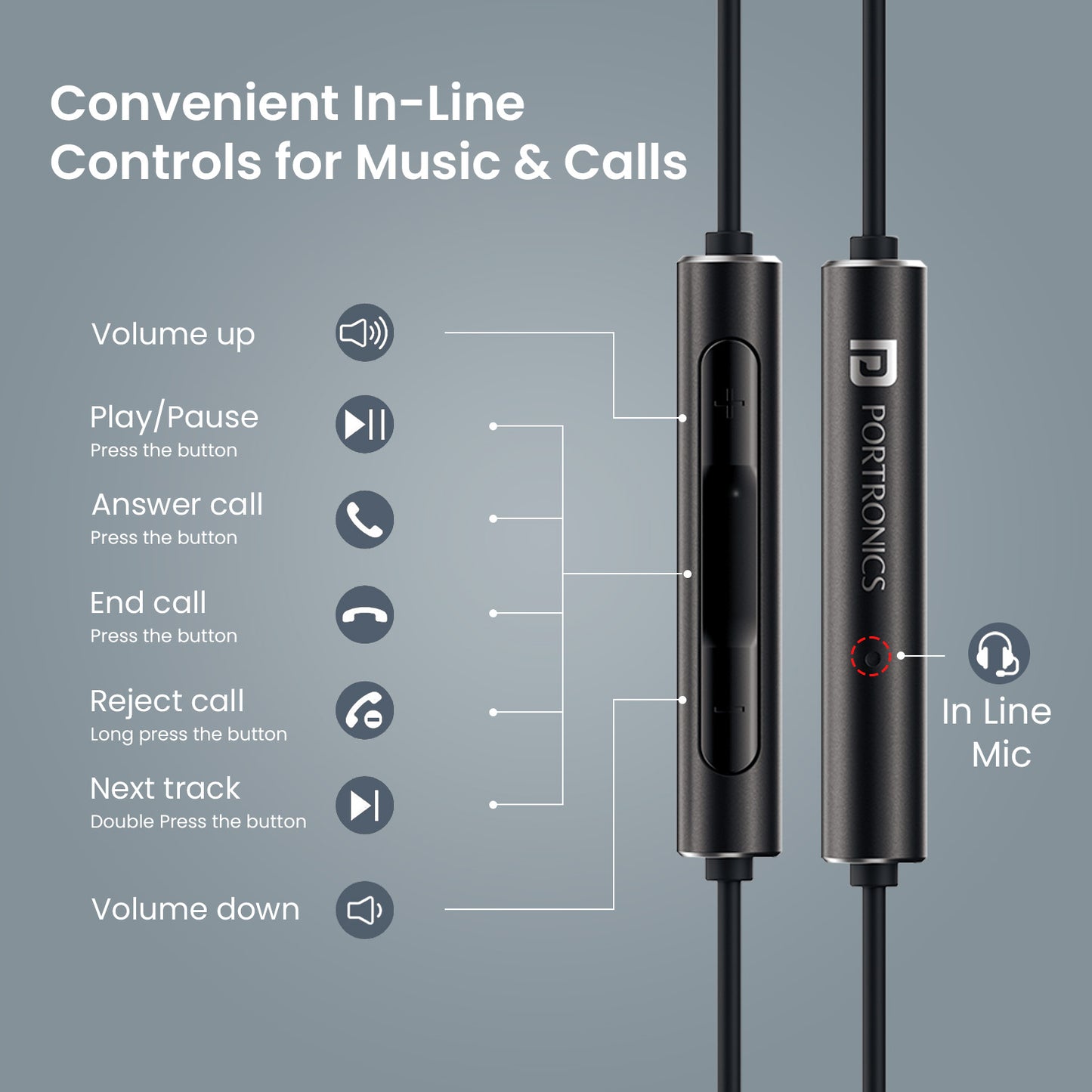 Black Portronics Conch Sigma A Wired Earphones | HD Calling Mic with Music Controls | Best wired earphone for calling
