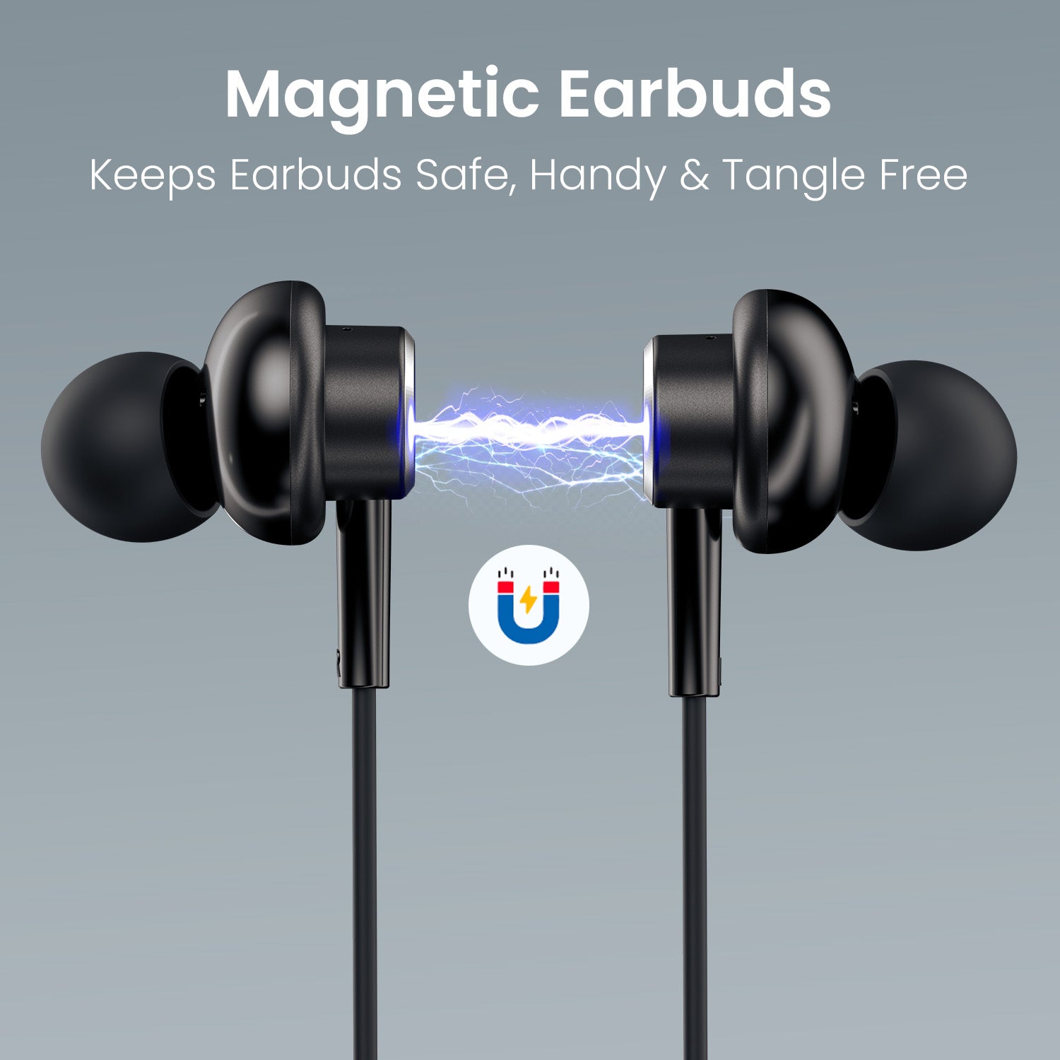 Black Portronics Conch Sigma A Magnetic Earphone | Snap-Together Tangle-Free Earbuds | Ear phone with mic