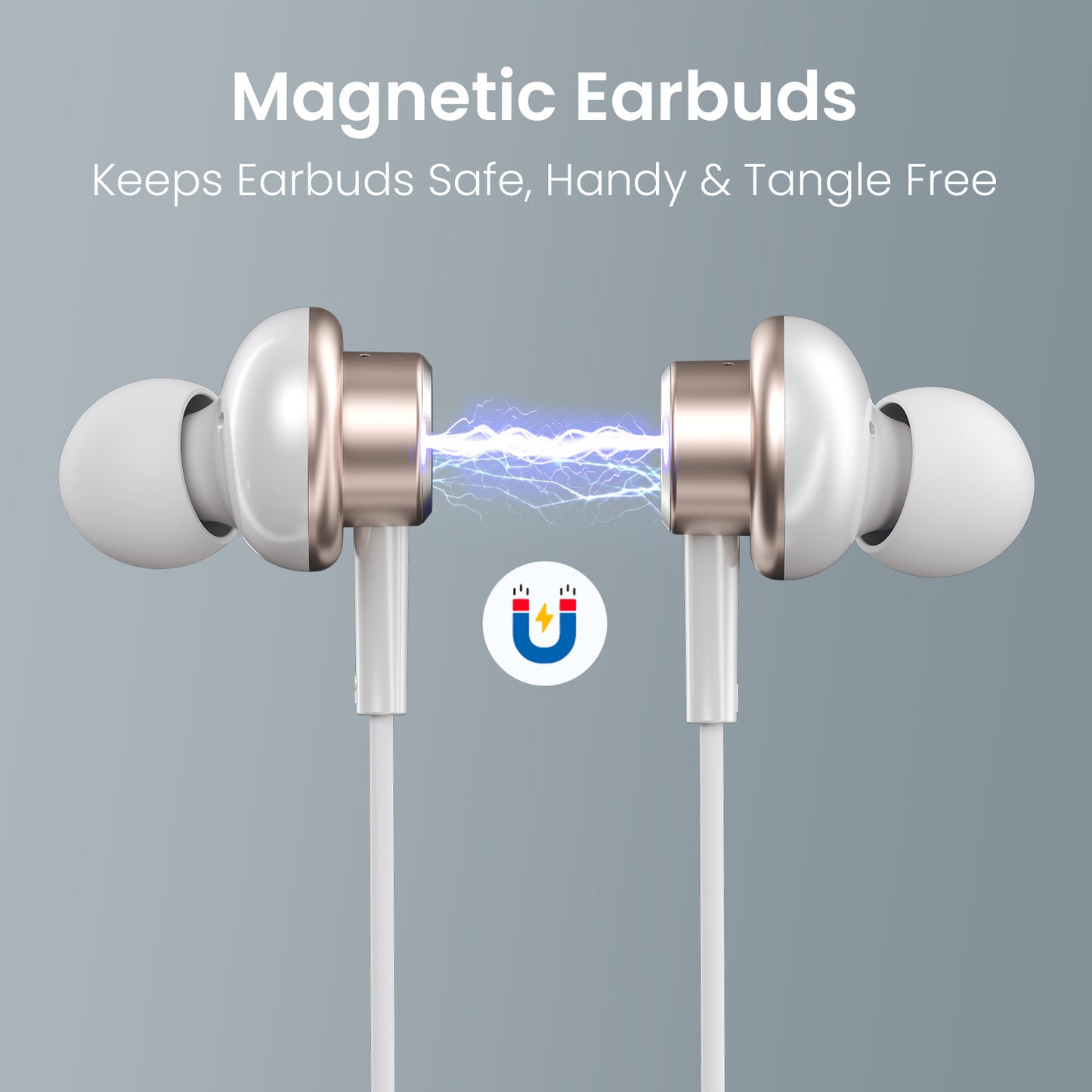 White Portronics Conch Sigma A Magnetic Wired Earphone | Tangle-Free Magnetic Earbuds Design | Earphone with mic