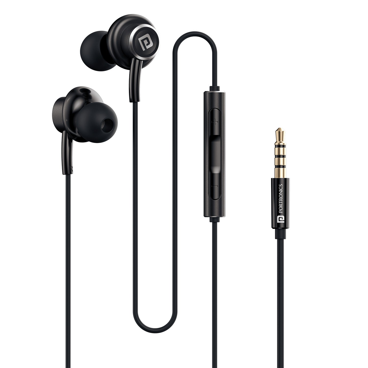 Black Portronics Conch Sigma A Wired Earphone | AUX 3.5mm Plug with HD Mic | Wired earphones for mobile and laptop