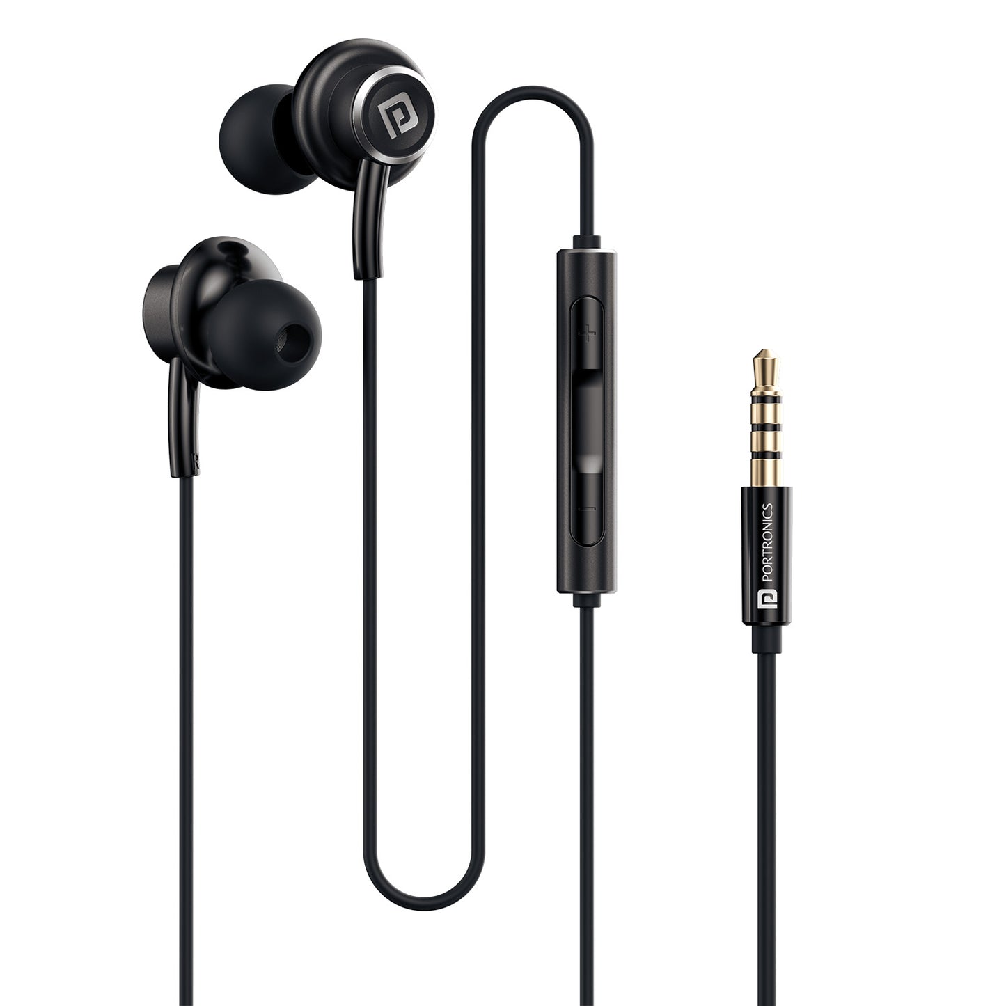 Black Portronics Conch Sigma A Wired Earphone | AUX 3.5mm Plug with HD Mic | Wired earphones for mobile and laptop