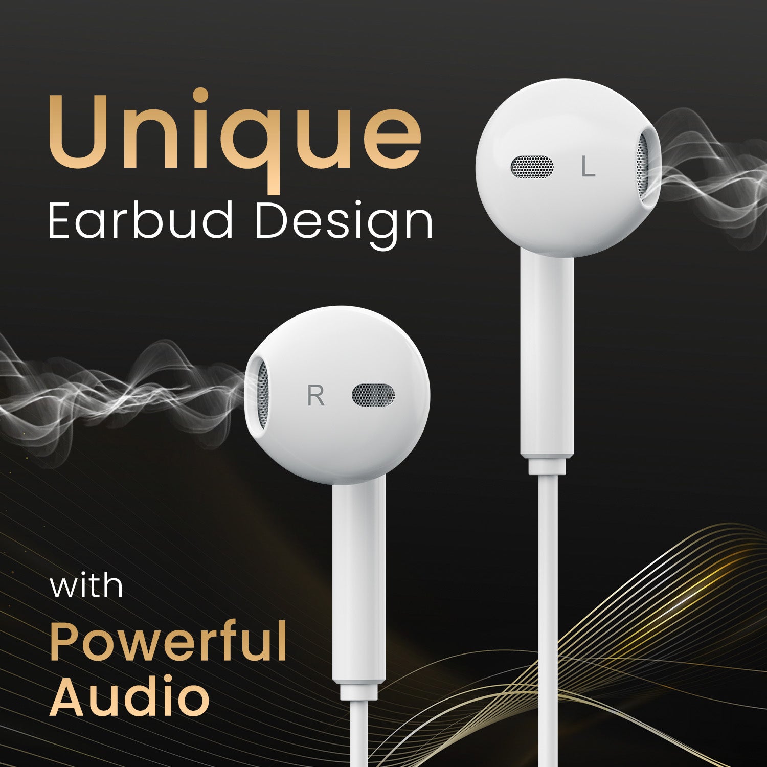 White Portronics Conch Theta A wired earphones with mic under 500, featuring unique earbud design, anti-knot cable, and wide compatibility