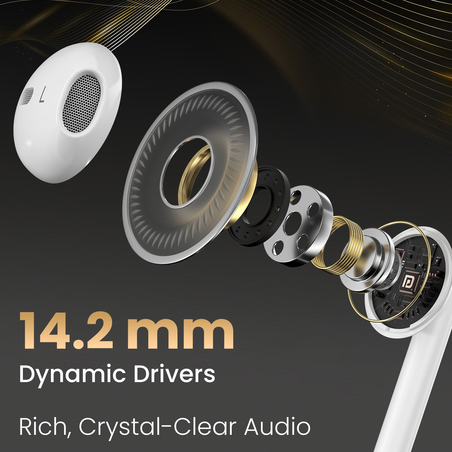White Portronics Conch Tune C Earphone with 14.2mm Speaker Drivers for Rich, Immersive Sound
