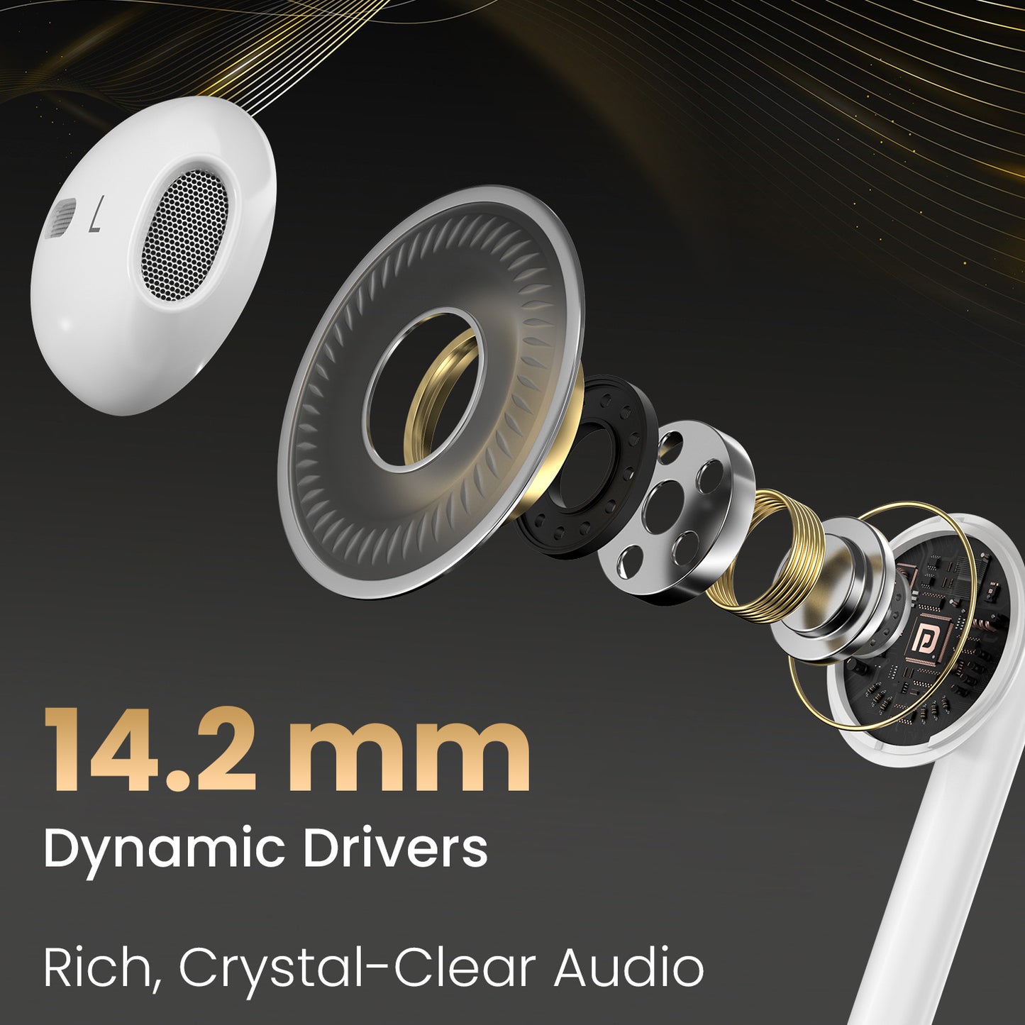 White Portronics Conch Tune C Earphone with 14.2mm Speaker Drivers for Rich, Immersive Sound
