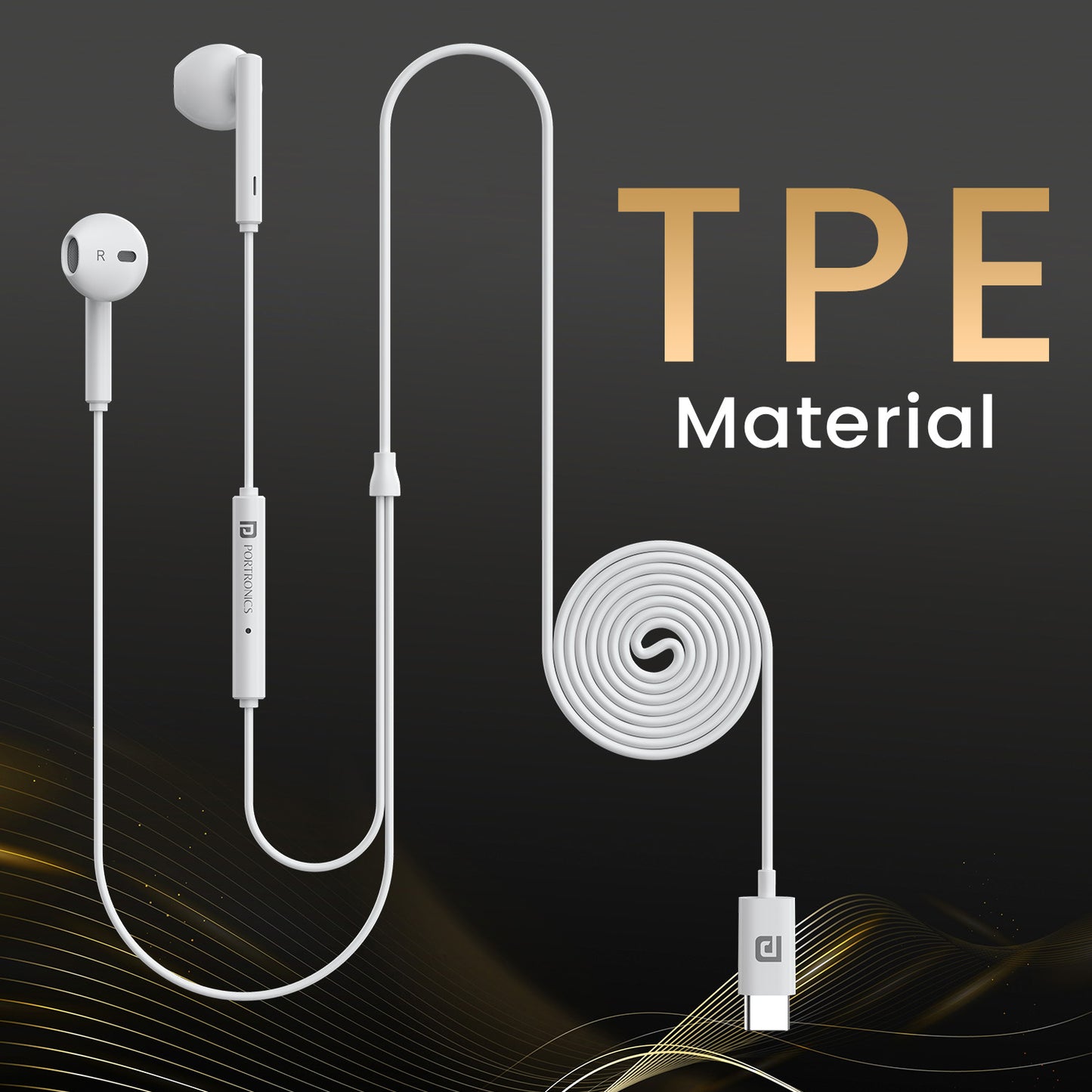 White Portronics Conch Tune C Earphones Wired C Type – Anti-Tangle Cable for Hassle-Free Use| Type C wired Earphones online