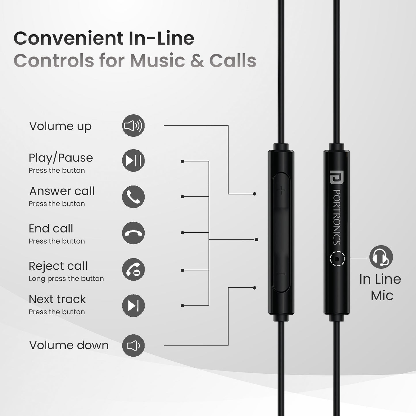Black Portronics Conch Tune C Wired Earphones