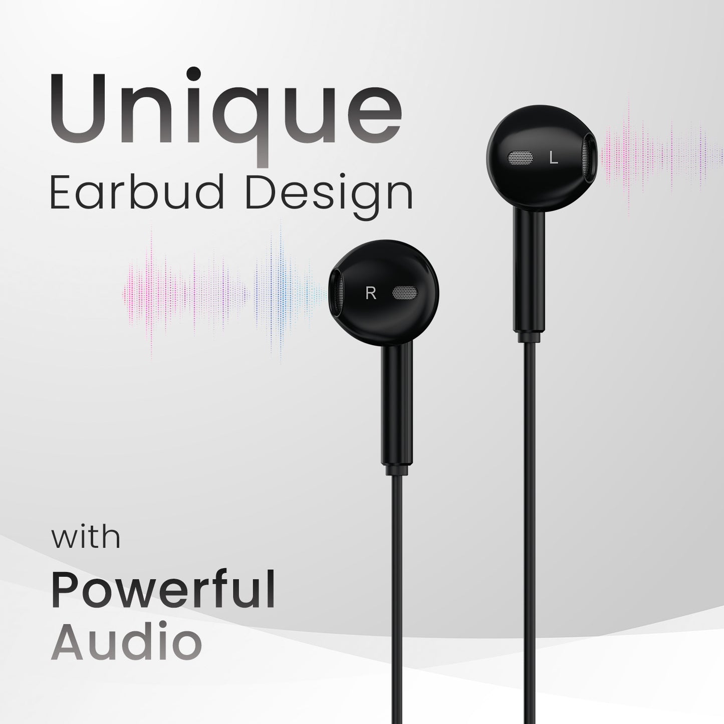 Black Portronics Conch Tune C Wired Earphone with Mic – Best in Sound Clarity and Noise Isolation

