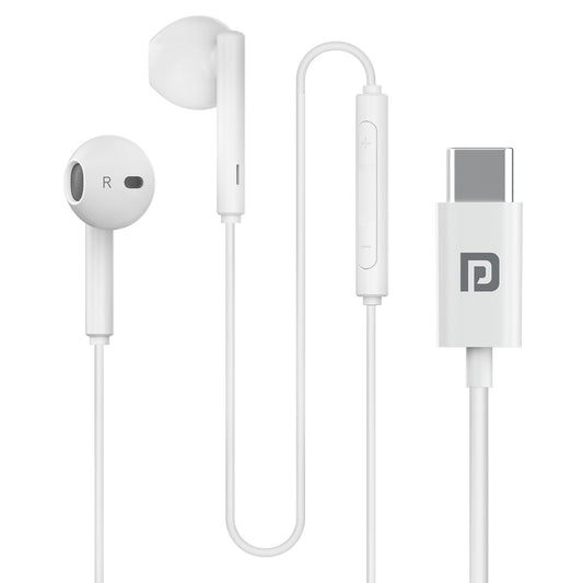 White Portronics Conch Tune C Wired Earphones with Mic – Best Wired Earphones for Mobile and Laptop Use