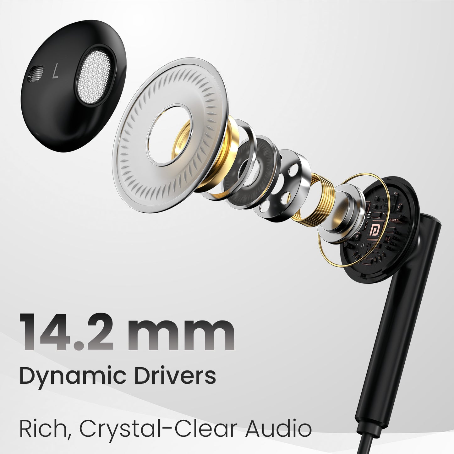 Black Portronics Conch Tune C type c Earphone with 14.2mm drivers for Music, Gaming, and Online Meetings