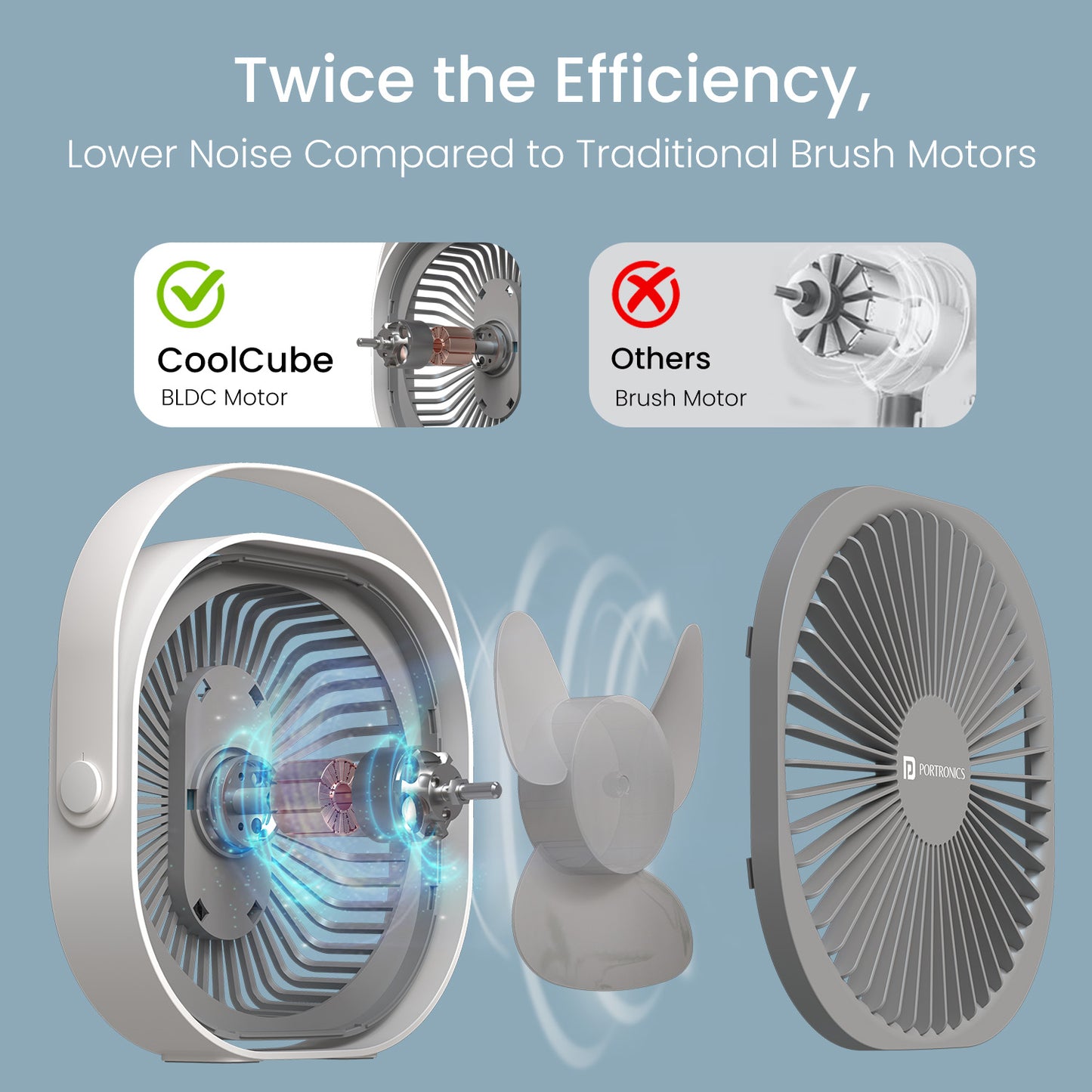 Portronics CoolCube Compact and stylish portable fan with powerful airflow, perfect as a charging table fan or portable mini fan for summer heat relief