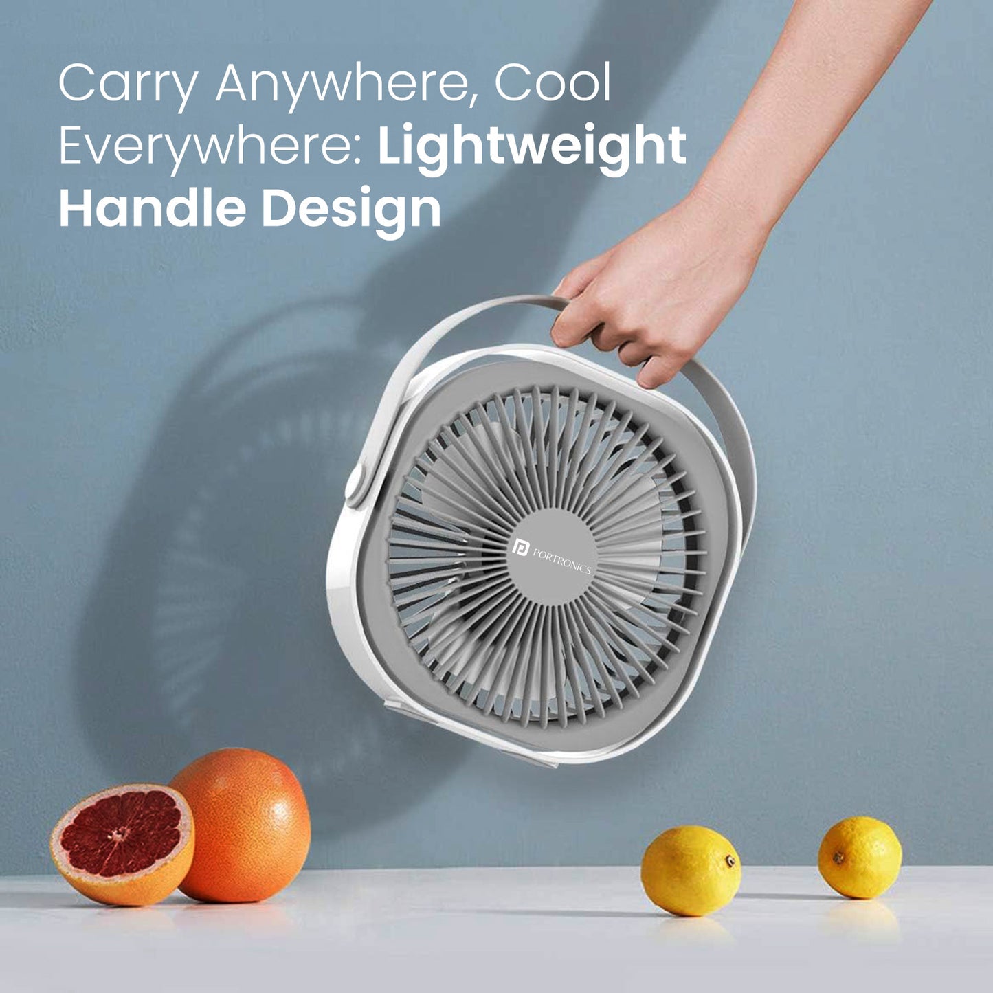 Portronics CoolCube Desktop fan with foldable handle, powerful air circulation, and Type C charging support – a great toofan table fan for personal cooling| best lightweight portable desktop fan online