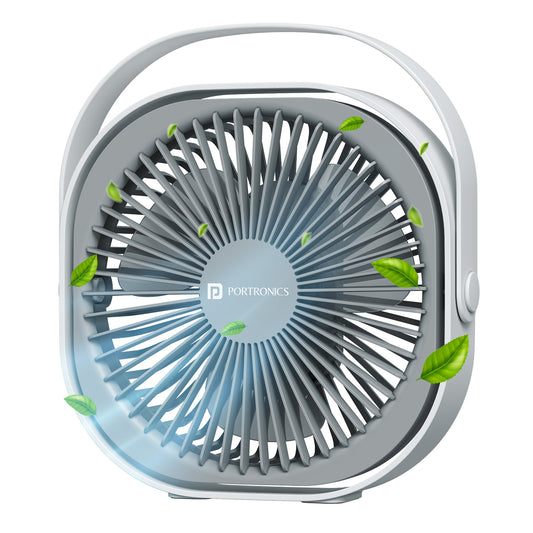 Portronics CoolCube portable desktop fan with Type C charging cable and rechargeable fan battery for home, office, or travel use| portable desktop fan with Type C charging