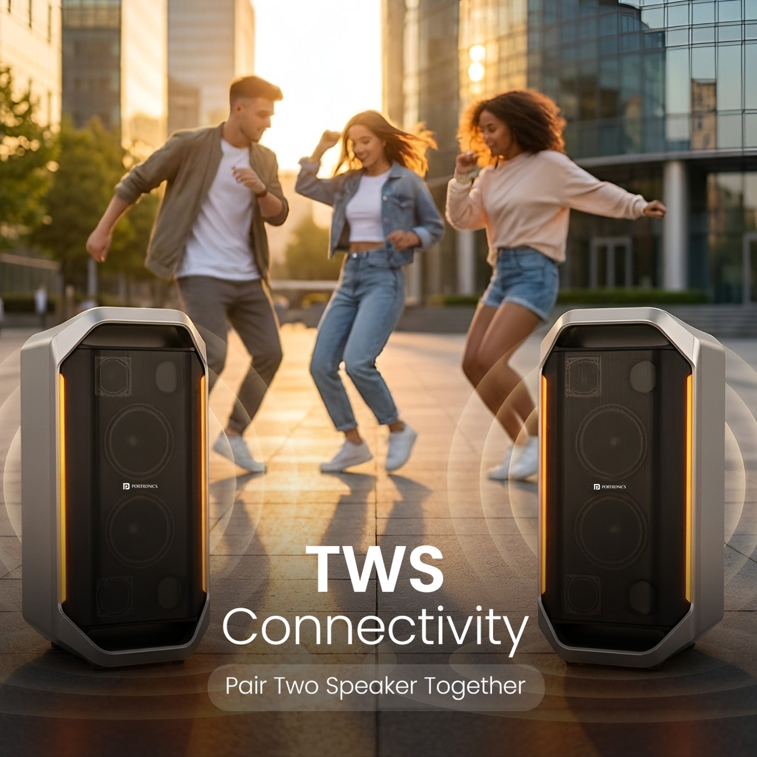 Portronics Dash 13 party speaker with TWS connectivity to pair two speakers together – 150W wireless bluetooth party speaker for outdoor parties and events      