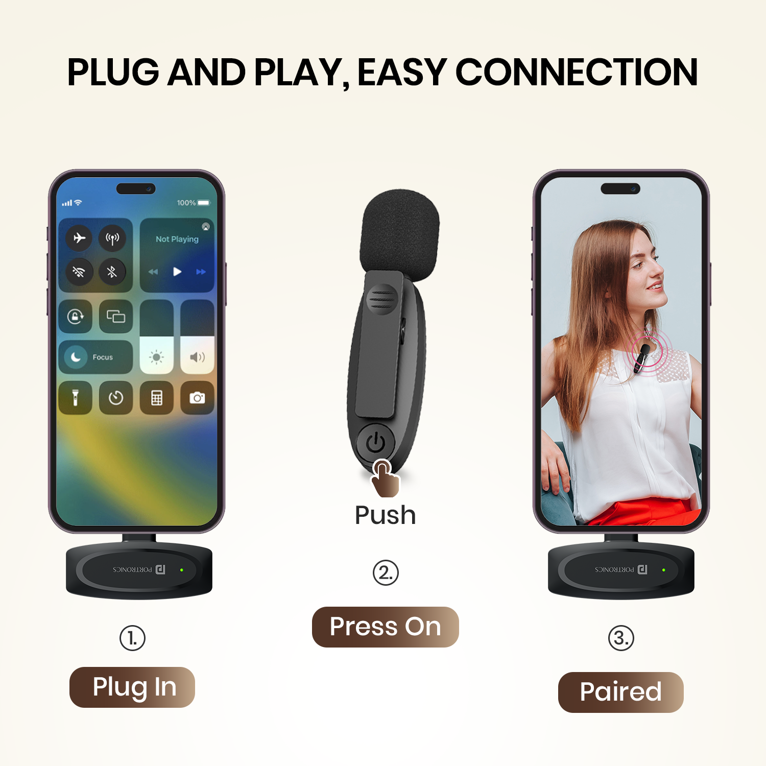 Portronics Dash 7 Ai Bluetooth mic wireless for mobile vlogging, offering instant plug & play, wireless mic for mobile, exceptional audio quality, TWS pairing, and versatile wireless microphone system features.