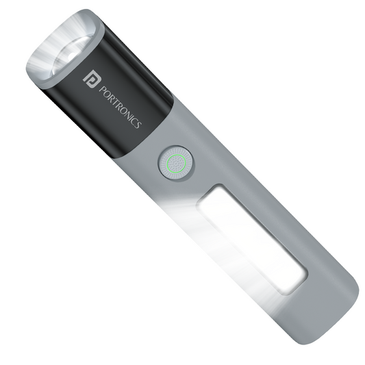 Portronics Eco Glow 2 Rechargeable LED Flash Light | Tactical LED Torch with Adjustable Focus and 300 Lumens Brightness | Super Bright LED Flashlight, Rechargeable LED Torch