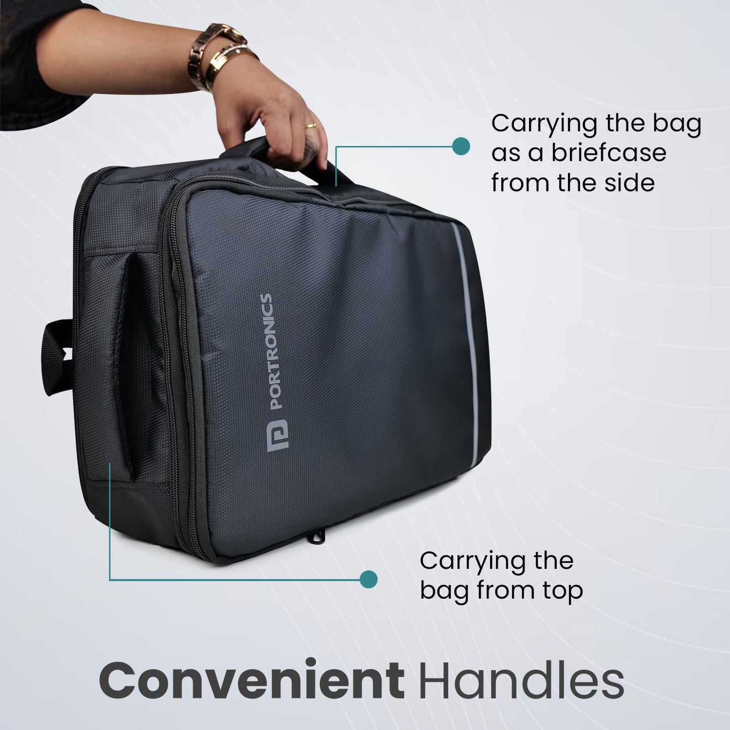 Portronics Elements U laptop backpack for men and women, featuring water-resistant fabric and ergonomic support for daily commutes