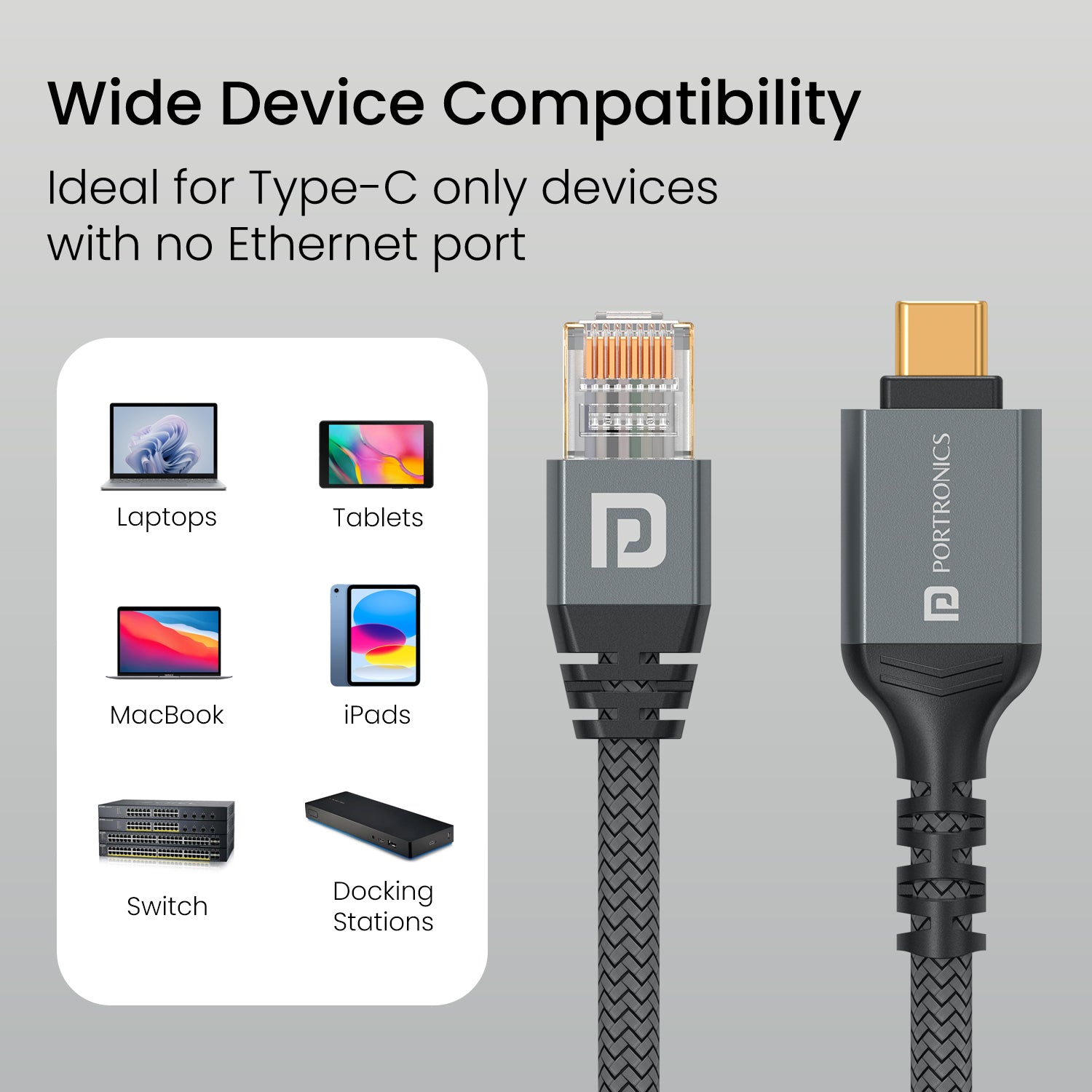 Portronics EtherC LAN Cable Adapter | Perfect for MacBooks, tablets, and devices without Ethernet ports | Smart ethernet cable alternative for professionals using android or iphone