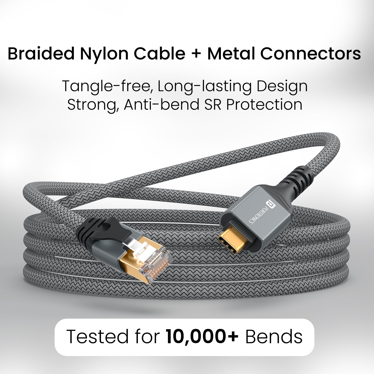 Portronics EtherC Networking Cable | 2M braided durable build with metal connectors for long use | Reliable cable for computer accessories online and fast, stable ethernet cable needs
