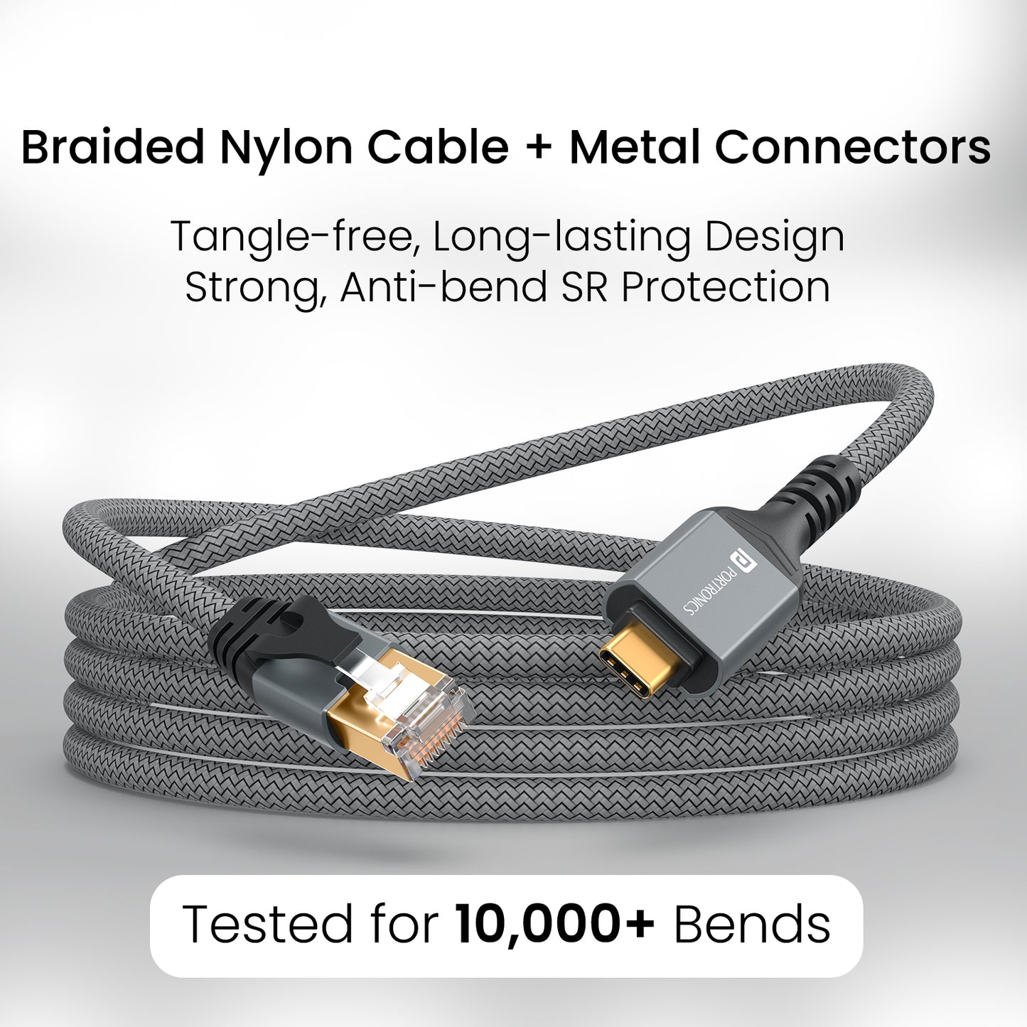 Portronics EtherC Networking Cable | 2M braided durable build with metal connectors for long use | Reliable cable for computer accessories online and fast, stable ethernet cable needs