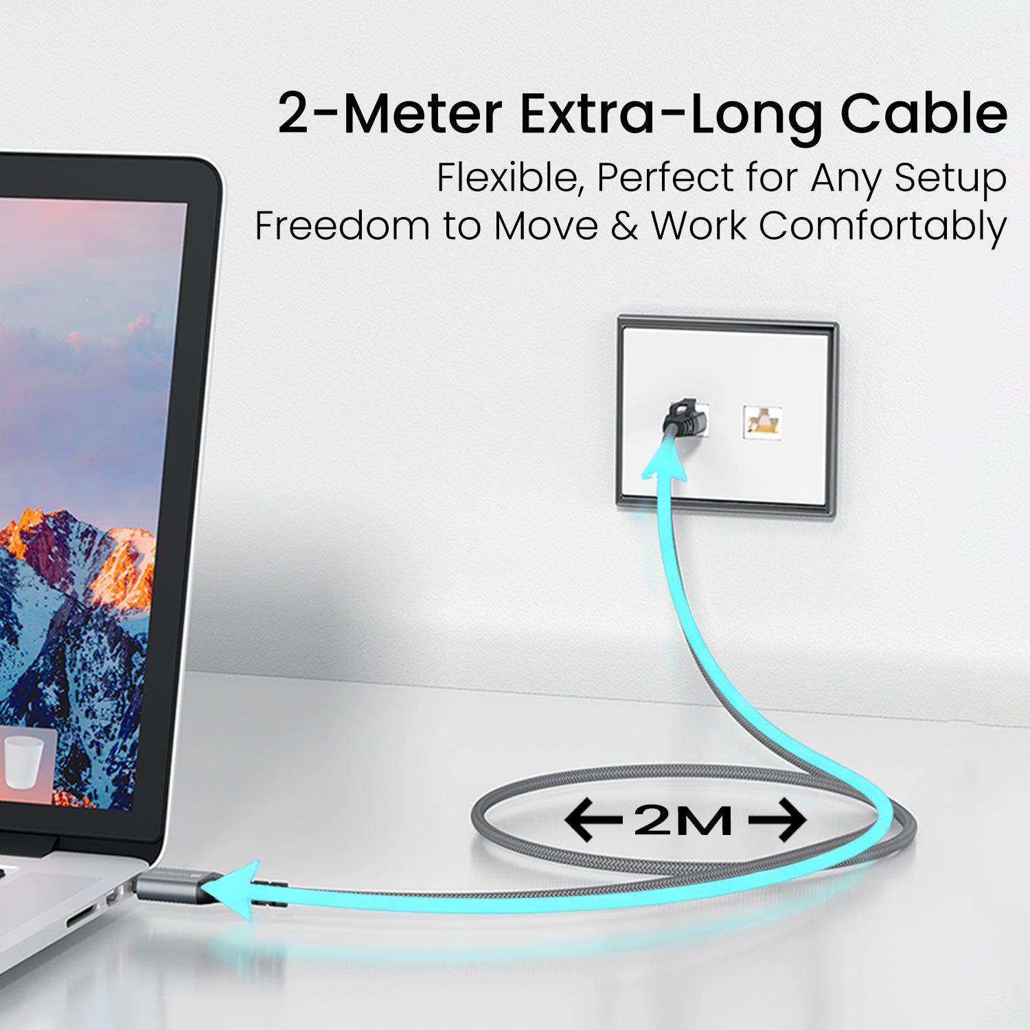 Portronics EtherC USB Extension Cable | Ideal for Type-C laptops needing stable wired networking | Durable extension cable supporting ethernet cable use and best computer accessories