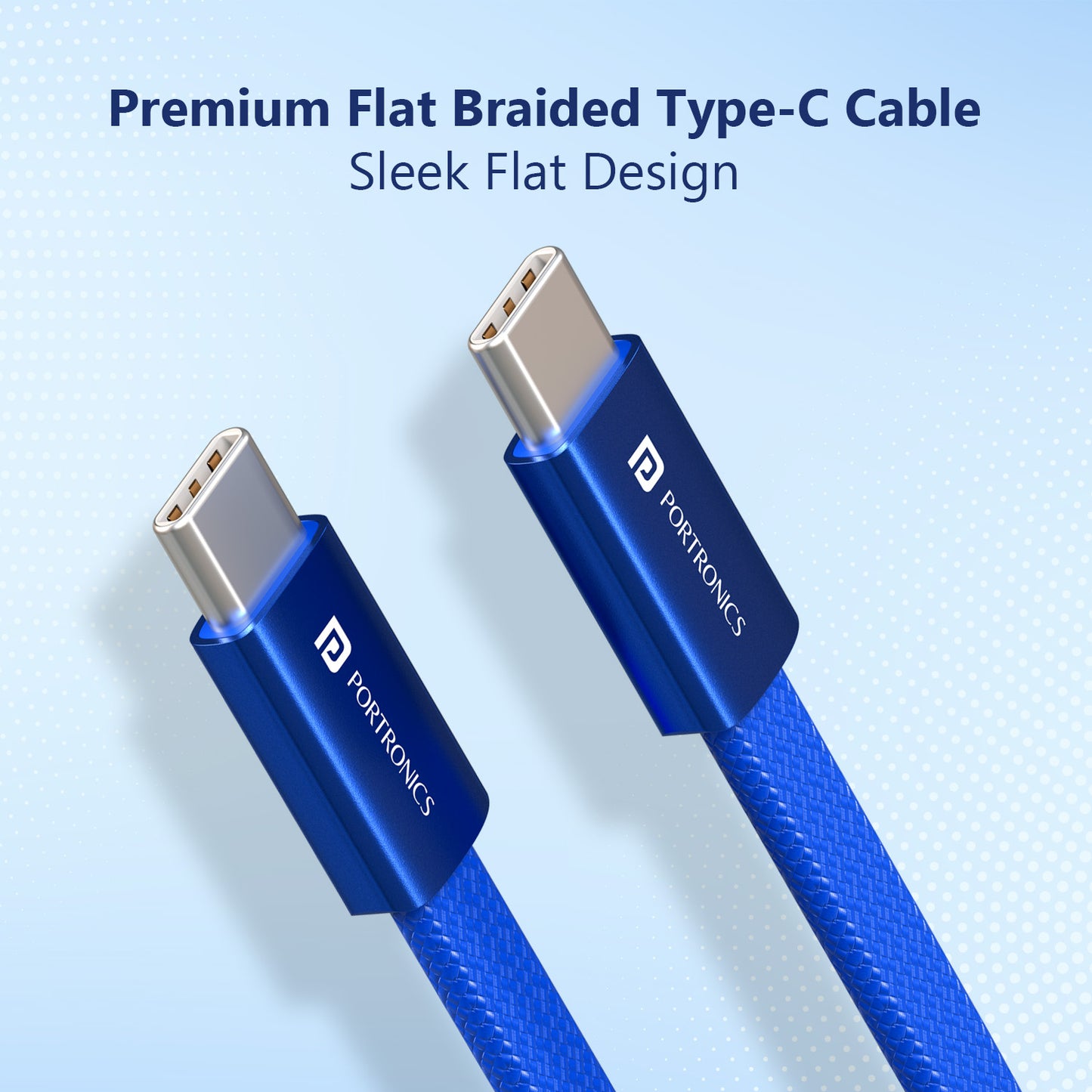 Blue Portronics Flatro 1 Meter Flat Braided Type C Charging Cable Tangle Free Flexible Design for Daily Use