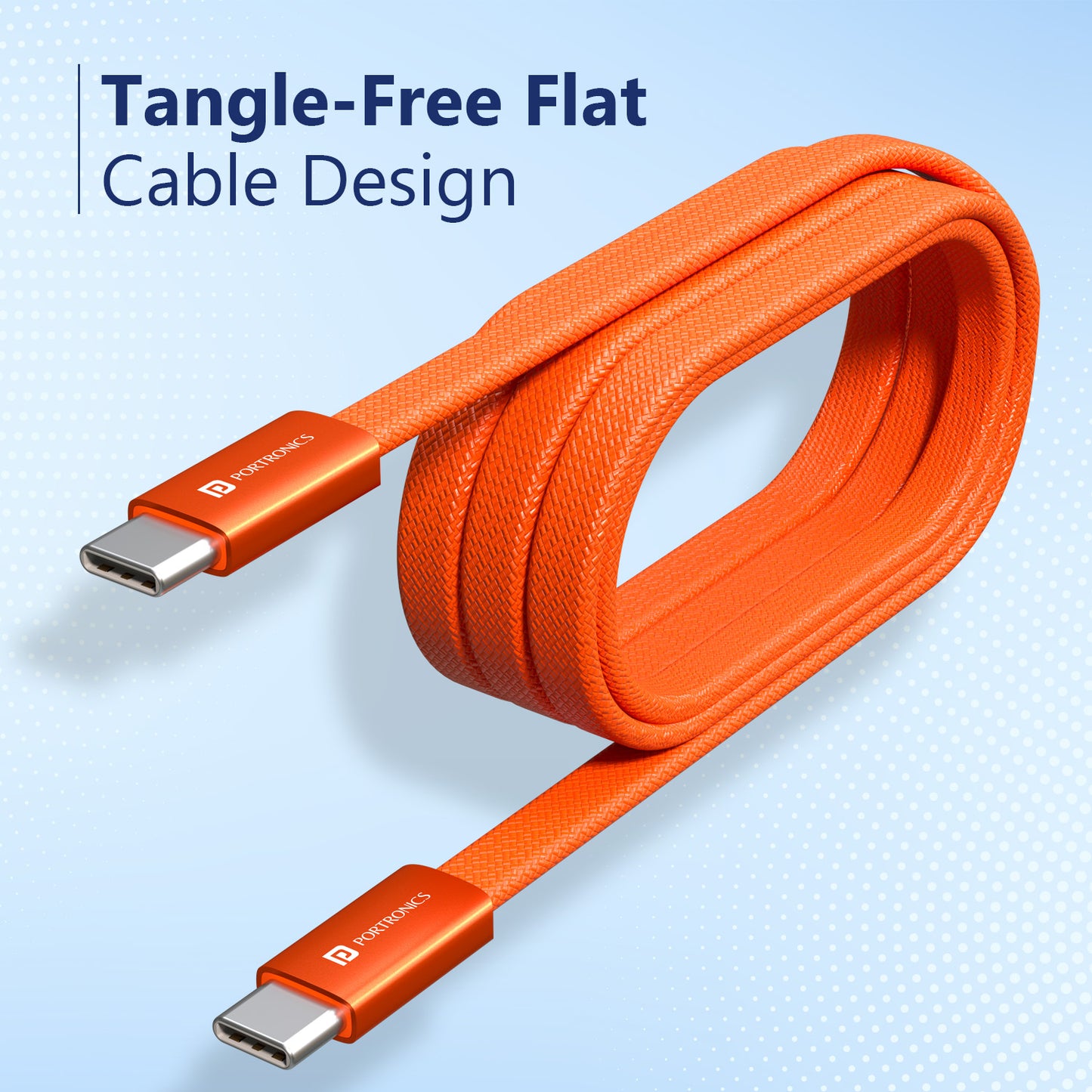 Orange Portronics Flatro Tangle Free Flat Type C Fast Charging Data Cable Ideal for Home Office and Travel Use      