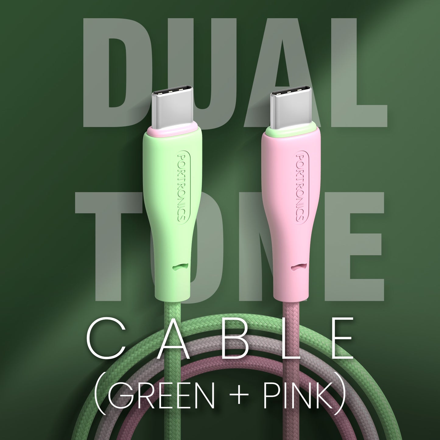 Portronics HUE X dual tone USB cable to Type C | type-c cable to type-c with fast charge support, nylon braid exterior, and reinforced ends for durability