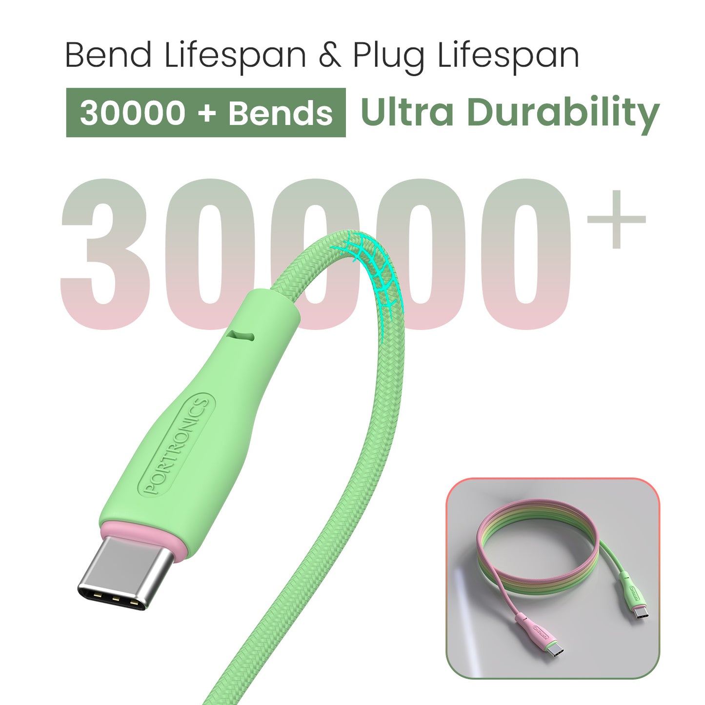 Portronics HUE X nylon braided cable | 60W type c to type c charging cable with stylish dual tone color for home, office, and travel