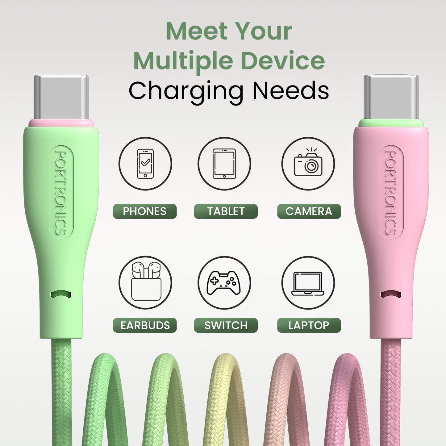 Portronics HUE X c type cable | universal compatibility with all USB Type-C devices, offering reliable power and data performance