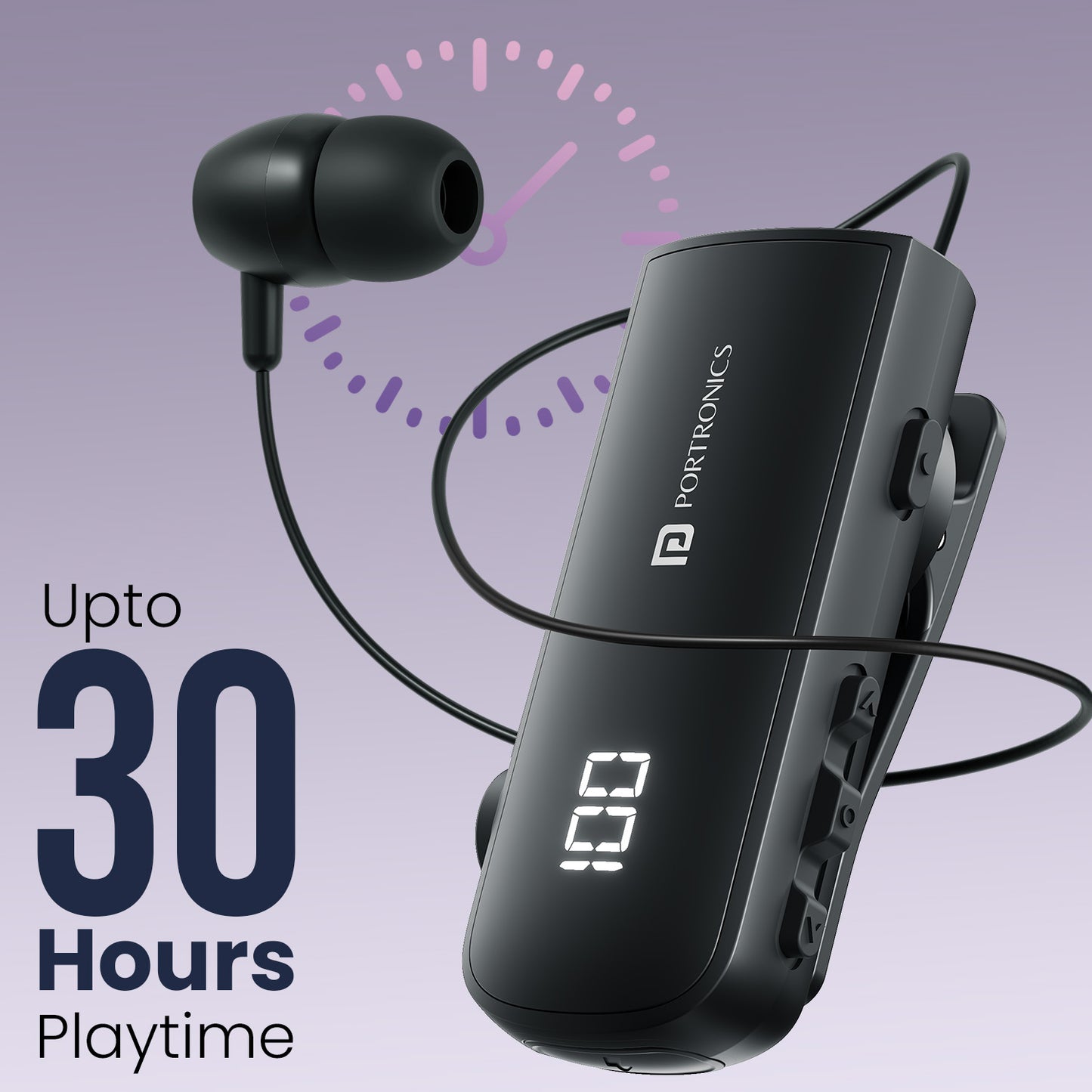 Portronics Harmonics Klip 7 Wireless Bluetooth Headsets | Retractable Bluetooth Earphone with 30 Hours Playback, ENC Mic & Type-C Charging | Lightweight Bluetooth Headset for Work Calls