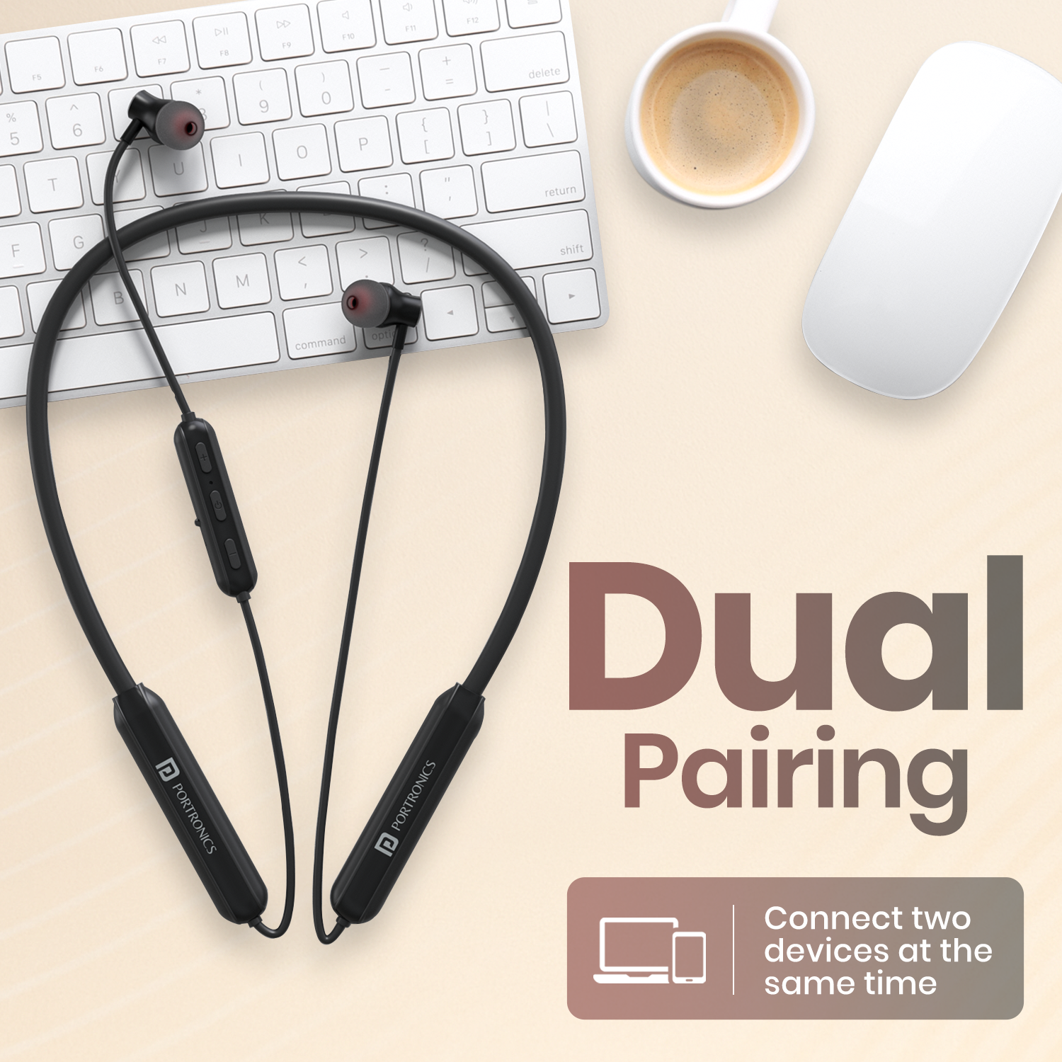 Portronics Harmonics Y2 Harmonic wireless neckband brings true wireless stereo, dual pairing, Bluetooth v5.4, magnetic earbuds, inline HD mic, and low latency gaming/music mode together as the ultimate sports neckband and daily earphone.