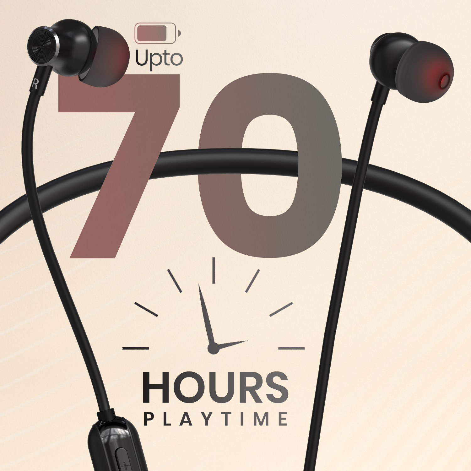 Experience endless playtime with the Portronics Harmonics Y2 wireless neckband. This Harmonic bluetooth earbud offers 70 hours of battery, Type-C quick charge, magnetic earbuds, low latency sound, and ergonomic comfort for neckband headphones fans and sports neckband users.