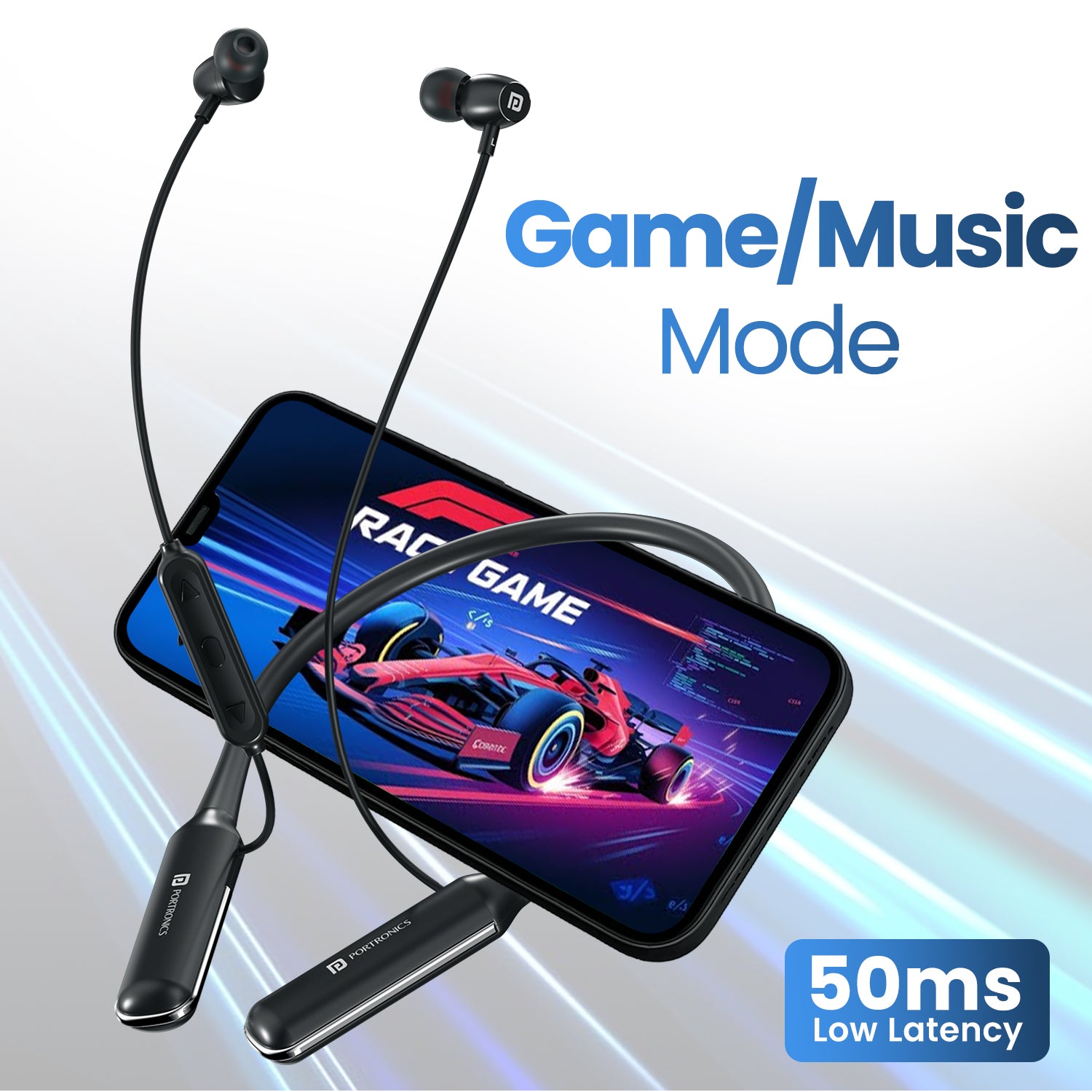 Portronics Harmonics Y4 In-Ear Bluetooth Earphones | stylish neckband with 100 hours playback, fast charging via Type-C, and Bluetooth 5.4 for efficient pairing | dual-device connectivity lets you connect smartphone + laptop simultaneously | 10mm dynamic drivers deliver immersive stereo sound | game mode ensures ultra-low latency for mobile gaming | wireless neckband ideal for office calls, music lovers, sports & fitness enthusiasts