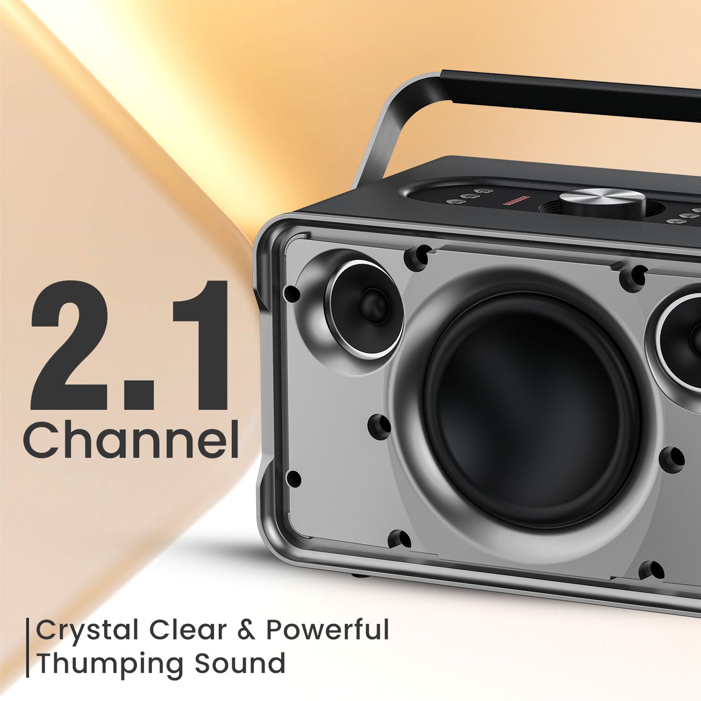 Grey Portronics Harmony | 2.1 Channel Wireless Speaker with Passive Radiator for Cinematic Sound | Portable Bluetooth Speaker, Multimedia Speaker, Party Speaker