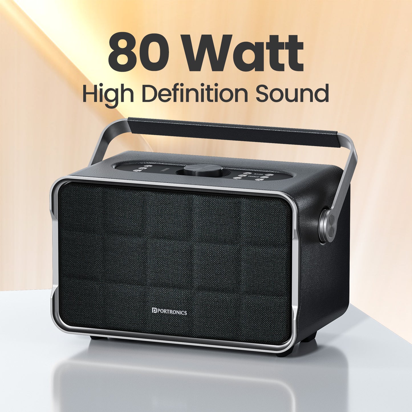 Grey Portronics Harmony | Bass-Enhanced Portable Wireless Bluetooth Speaker with 80W HD Sound | Wireless Speaker, Bluetooth Party Speaker, Rechargeable Speaker