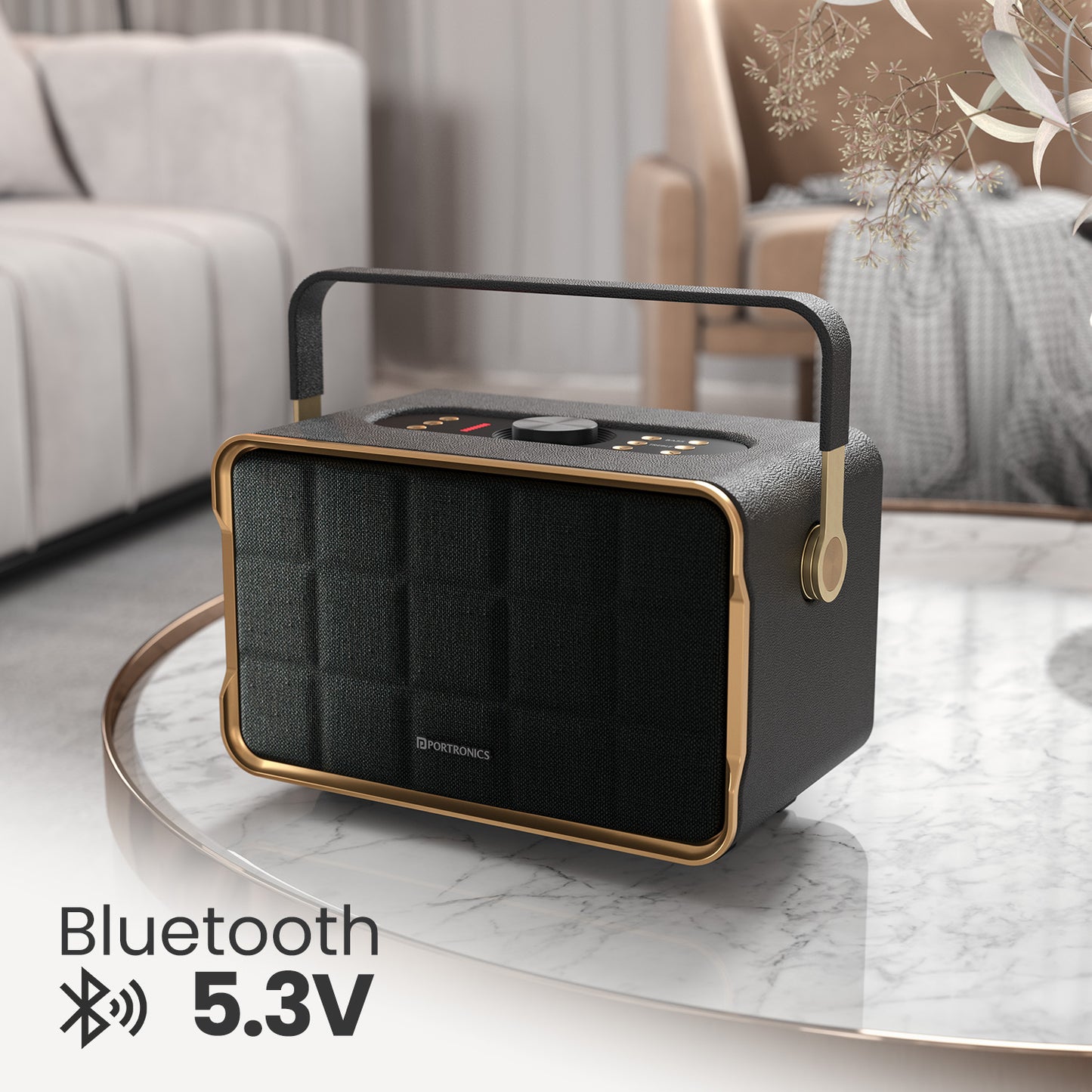 Black Portronics Harmony | Bluetooth 5.3 Speaker with Bass/Treble Control & LED Rhythm Lights | Wireless Party Speaker, Portable Bluetooth Speaker