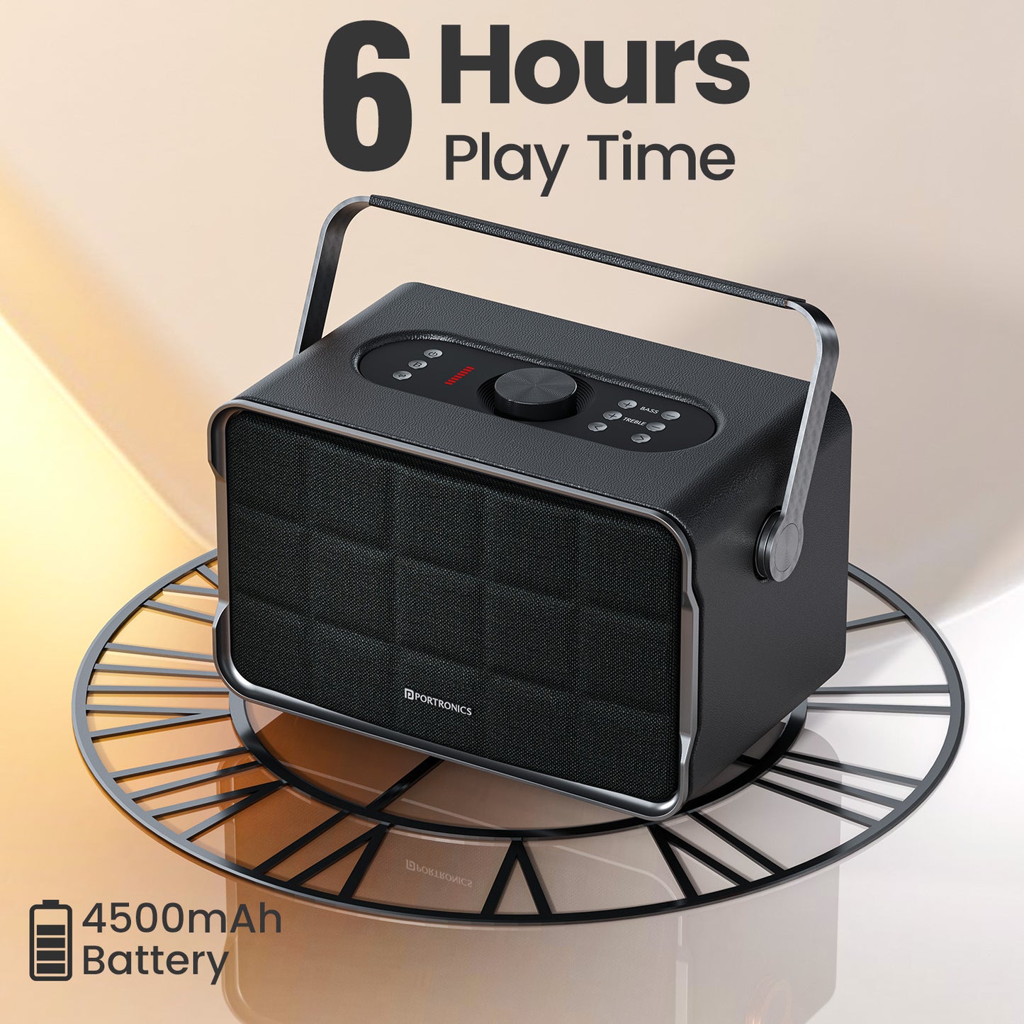 Grey Portronics Harmony | Multimedia Portable Bluetooth Speaker with Bass Boost, AUX/USB & 6-Hour Playback | Wireless Party Speaker, Rechargeable Speaker, Bluetooth Speaker