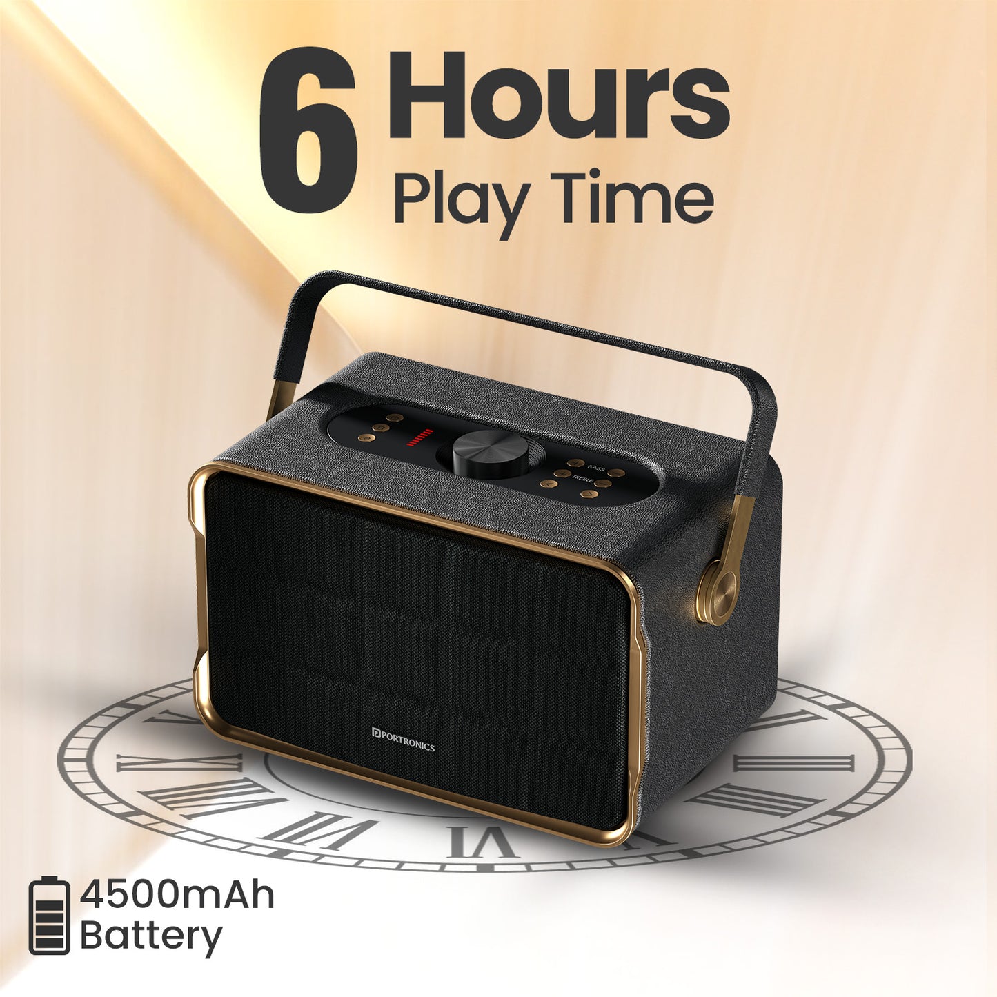Black Portronics Harmony | Multimedia Wireless Speaker with Bass Boost, AUX/USB Inputs & 6-Hour Playback | Portable Bluetooth Speaker, Party Speaker, Rechargeable Speaker