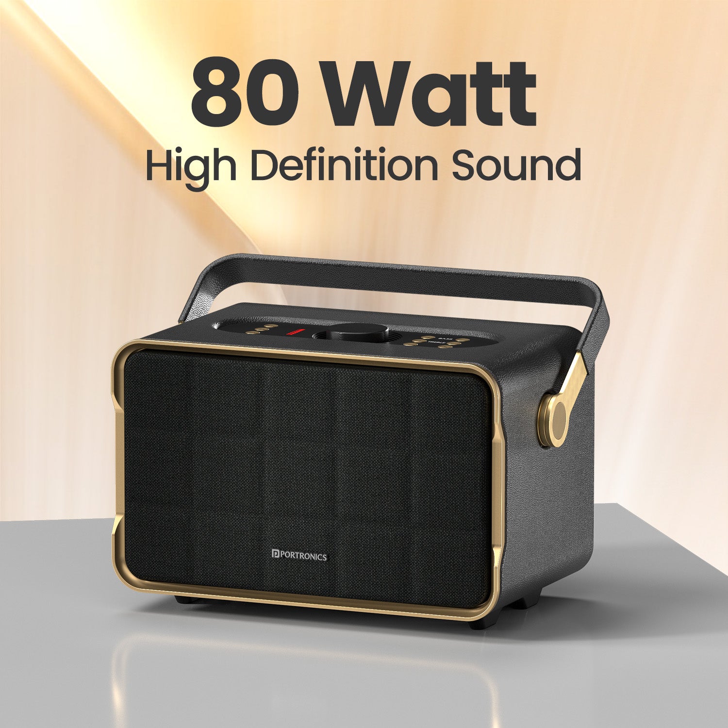 Black Portronics Harmony | High-Power 80W Wireless Bluetooth Speaker with TWS & Retro Style | Portable Speaker, Party Speaker, Rechargeable Bluetooth Speaker