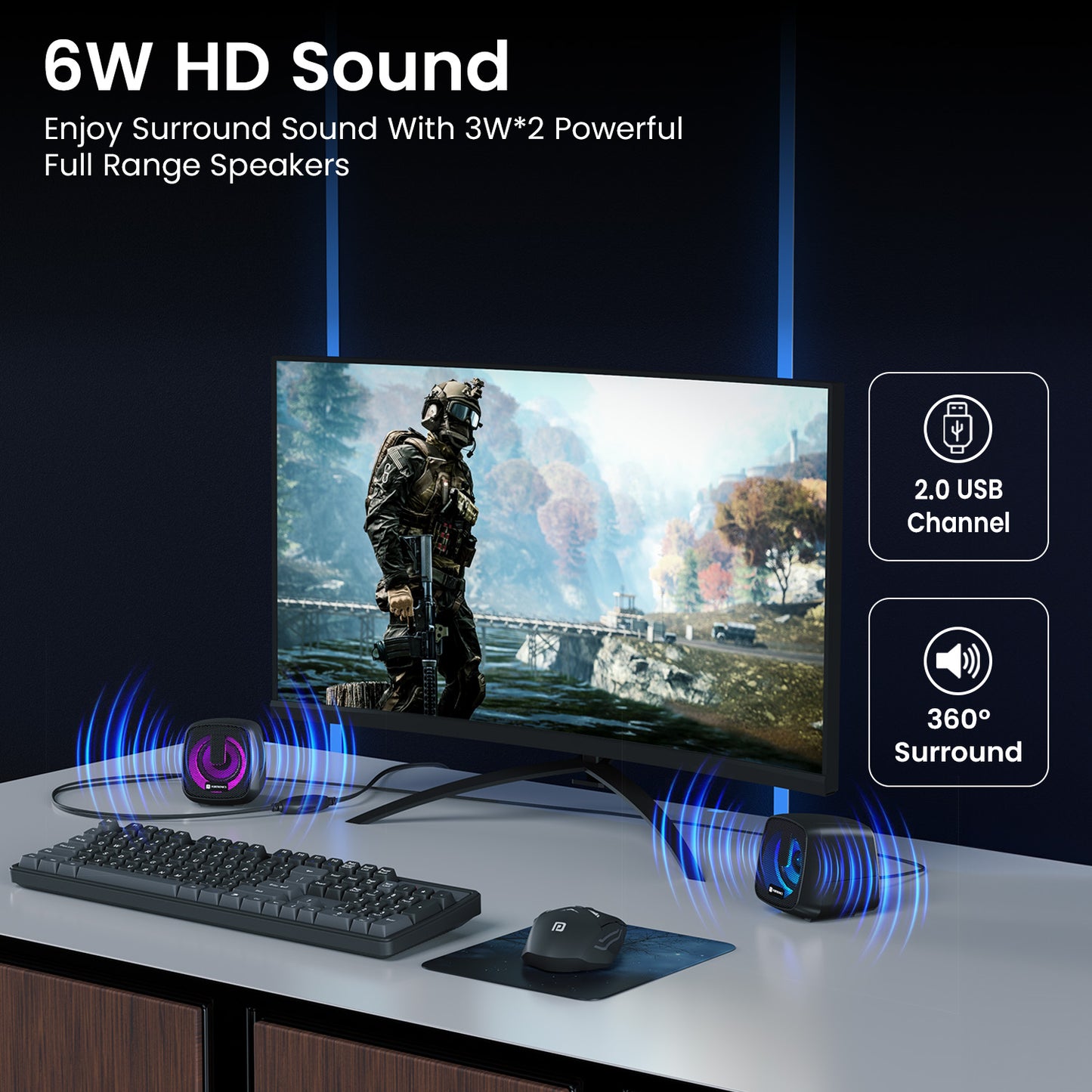 Portronics In Tune 6 USB Speaker for PC is a must-have for gamers and music lovers, featuring a powerful sound system, metal mesh protection, and AUX input.