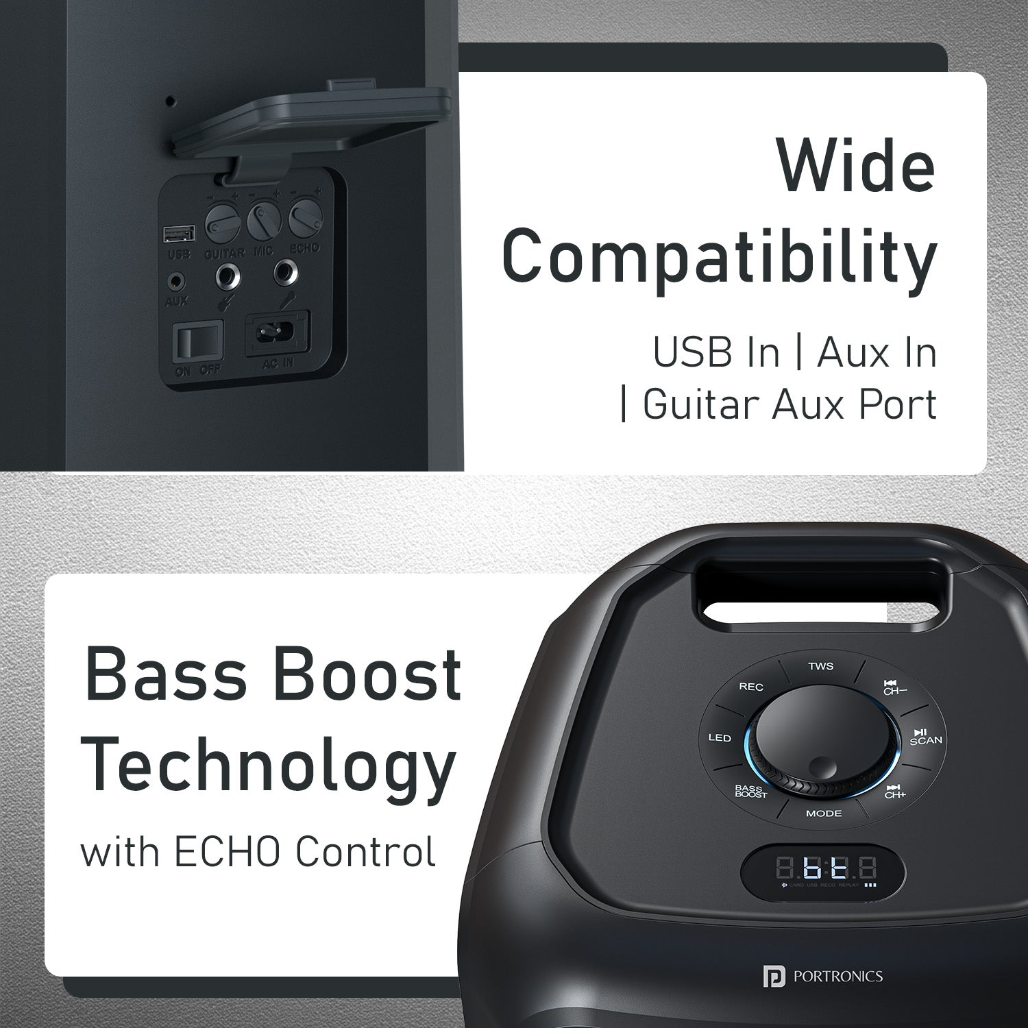 Portronics Iron Beats 5 Prime 250W Wireless Bluetooth Speaker |Engineered for deep bass output with Bass Boost Technology| Ideal for karaoke nights with UHF wireless mic and echo control | wireless microphone for smooth vocal performance