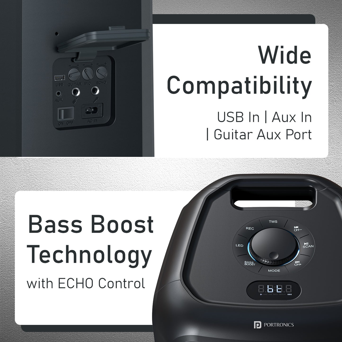 Portronics Iron Beats 5 Prime 250W Wireless Bluetooth Speaker |Engineered for deep bass output with Bass Boost Technology| Ideal for karaoke nights with UHF wireless mic and echo control | wireless microphone for smooth vocal performance