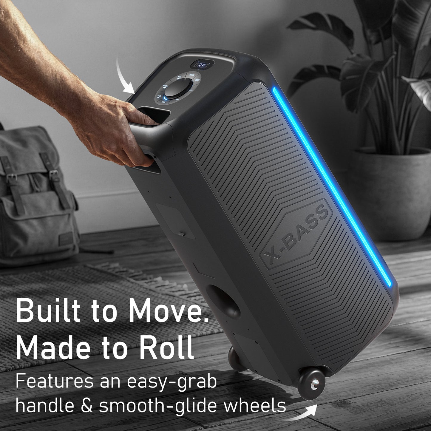 Portronics Iron Beats 5 Prime Portable Bluetooth Speaker with wheels | Great for home and outdoor events with RGB LED lights | bluetooth speaker for vibrant party ambience